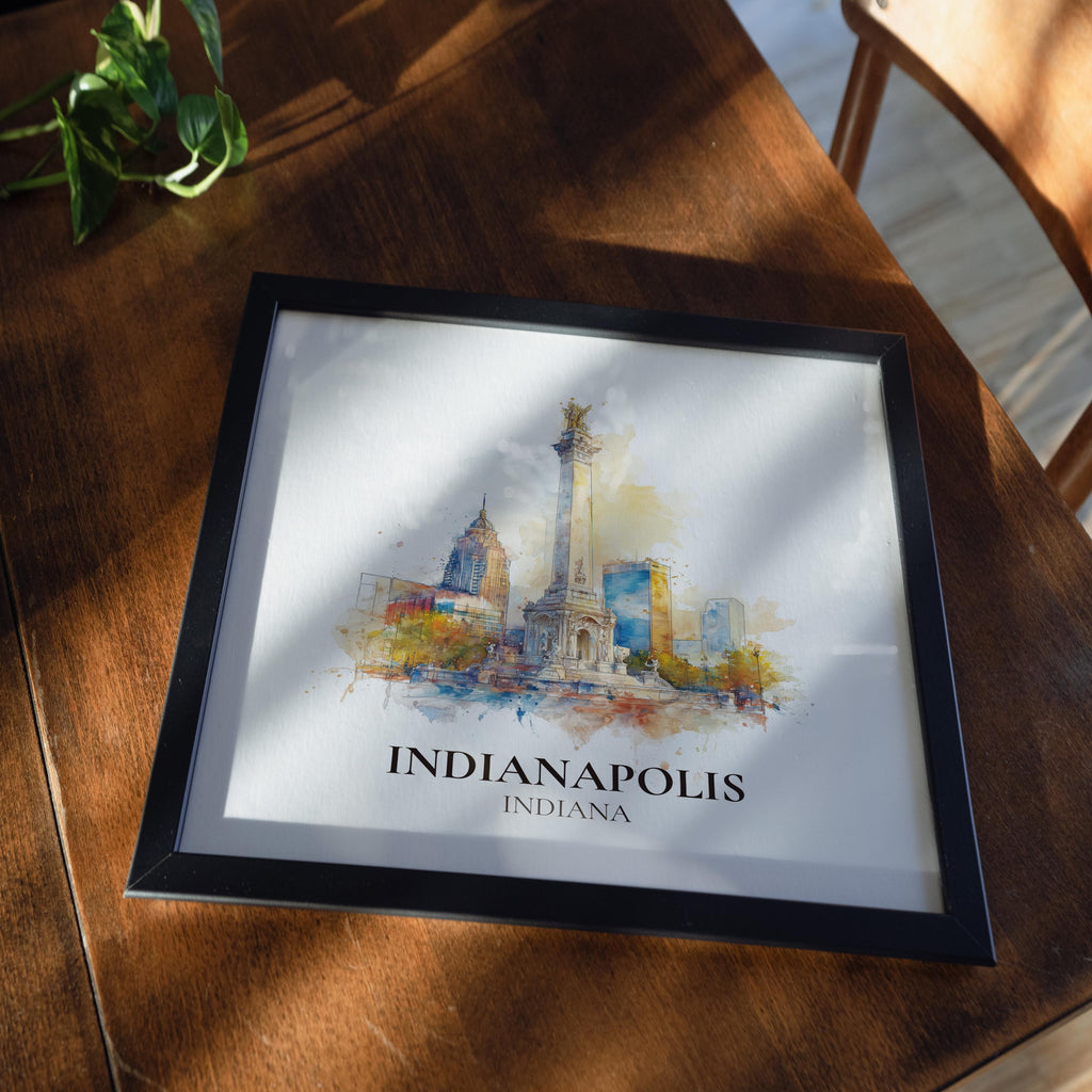 Indianapolis Indiana Watercolor Wall Art Print, Custom Travel Poster, World Locations Keepsake Gift