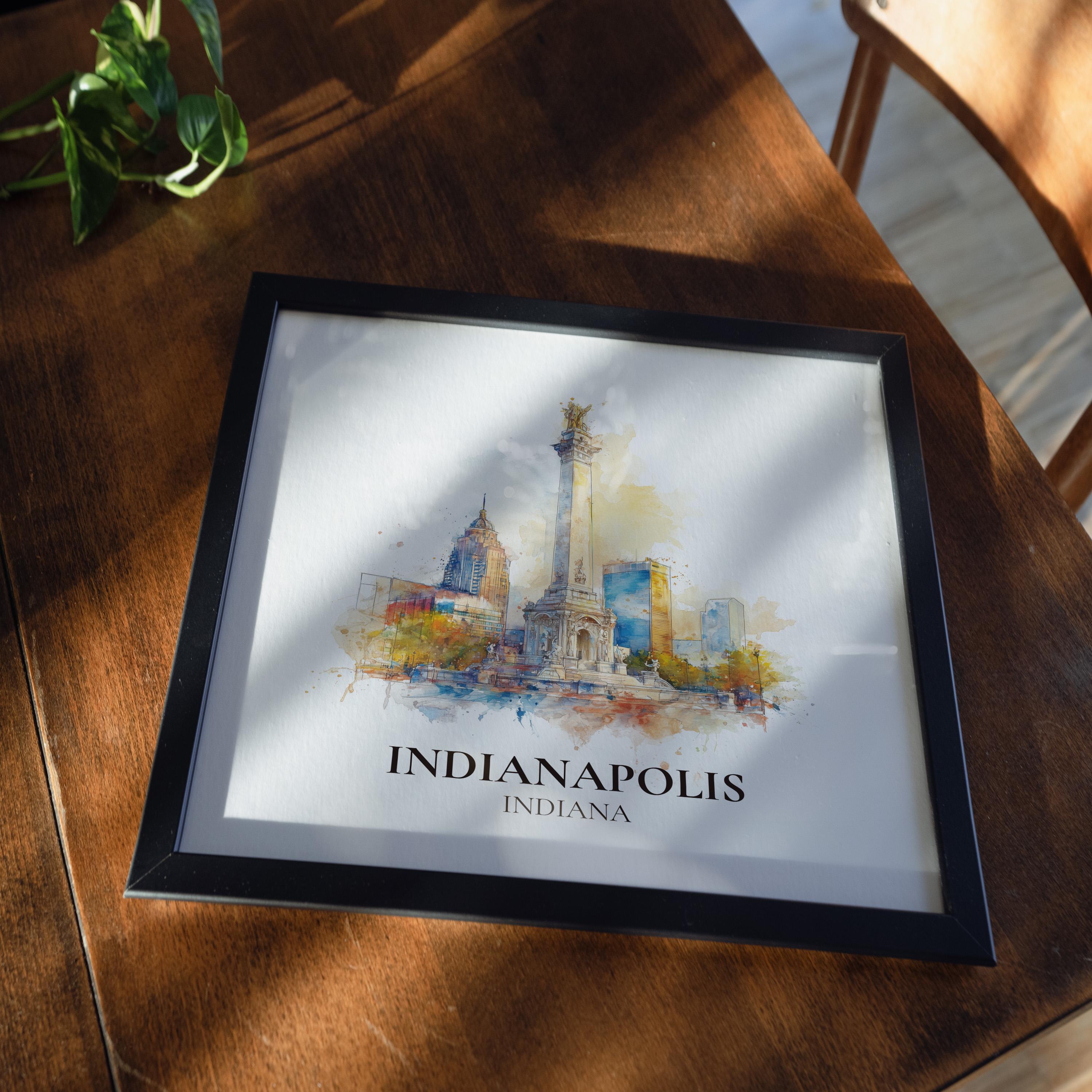Indianapolis Indiana Watercolor Wall Art Print, Custom Travel Poster, World Locations Keepsake Gift