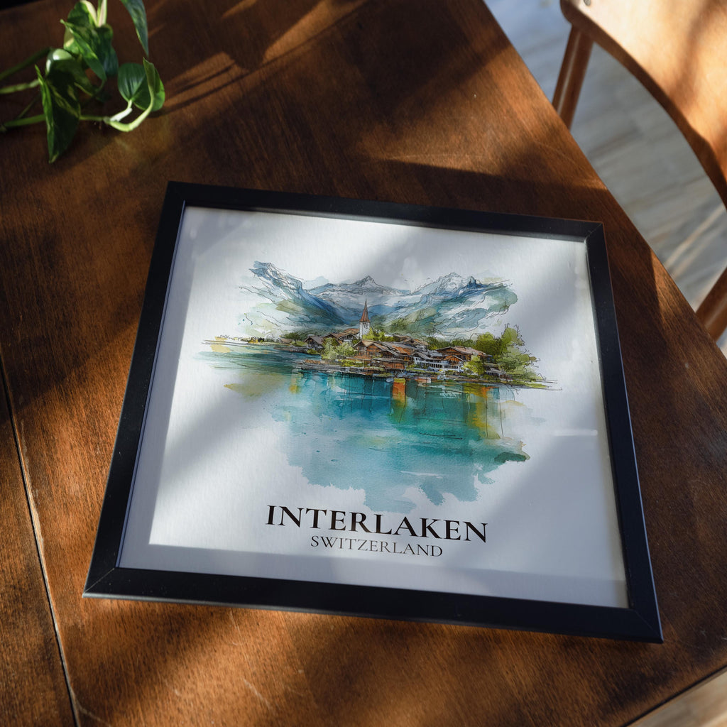 Interlaken Switzerland Watercolor Wall Art Print, Custom Travel Poster, World Locations Keepsake Gift