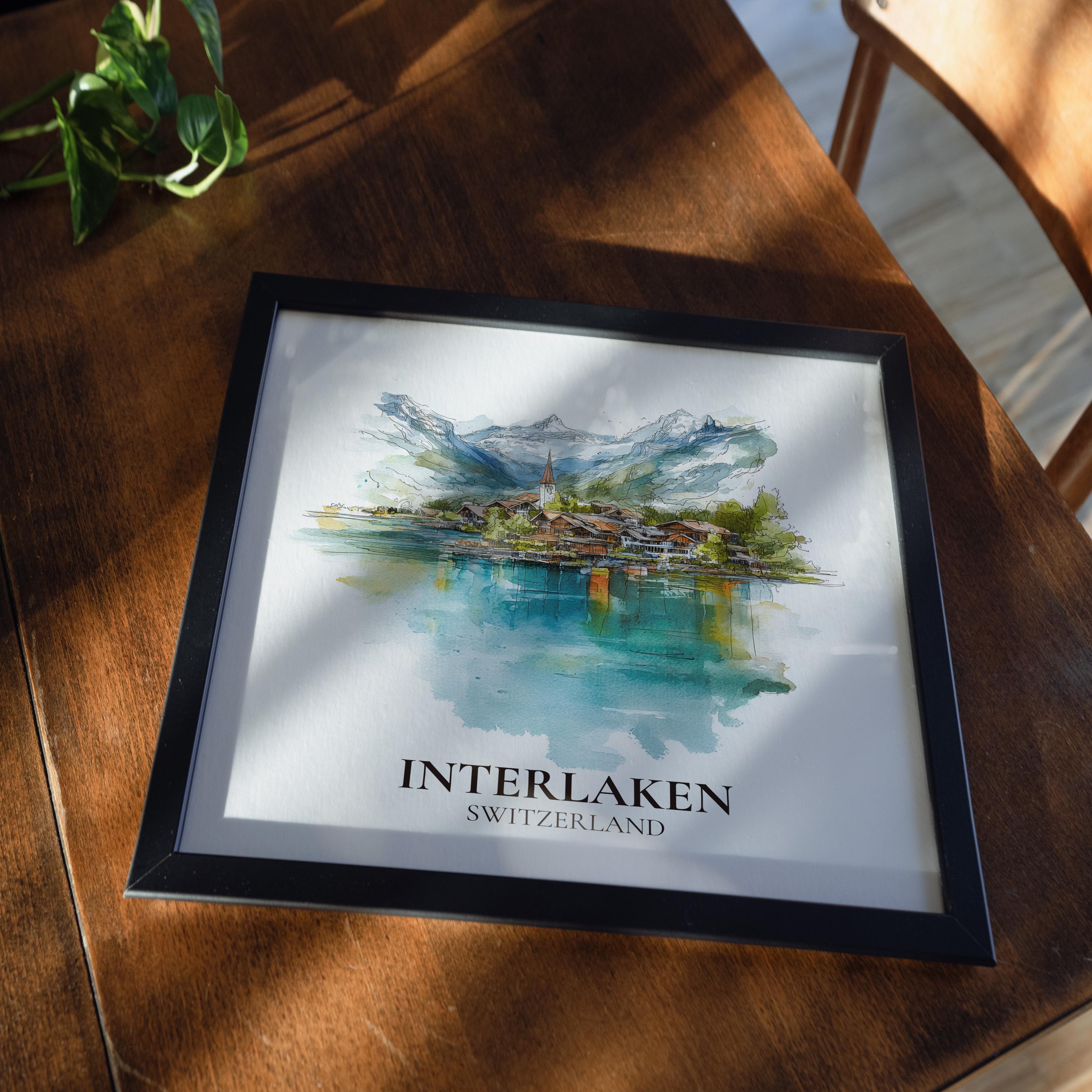 Interlaken Switzerland Watercolor Wall Art Print, Custom Travel Poster, World Locations Keepsake Gift