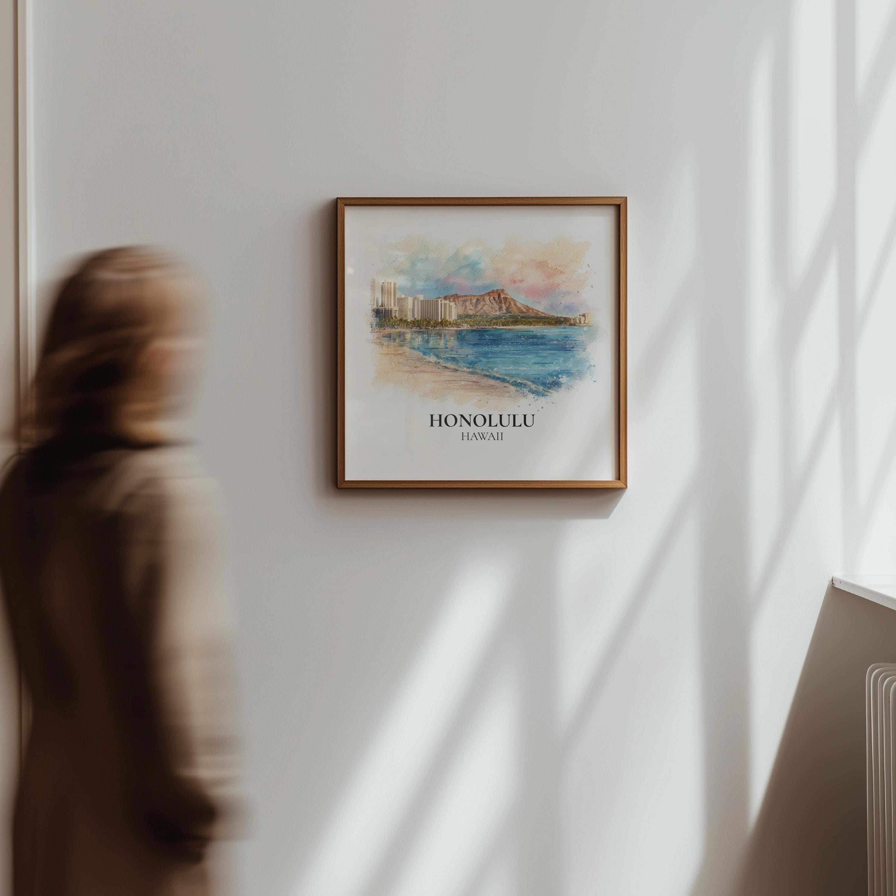 Honolulu Hawaii Watercolor Wall Art Print, Custom Travel Poster, World Locations Keepsake Gift
