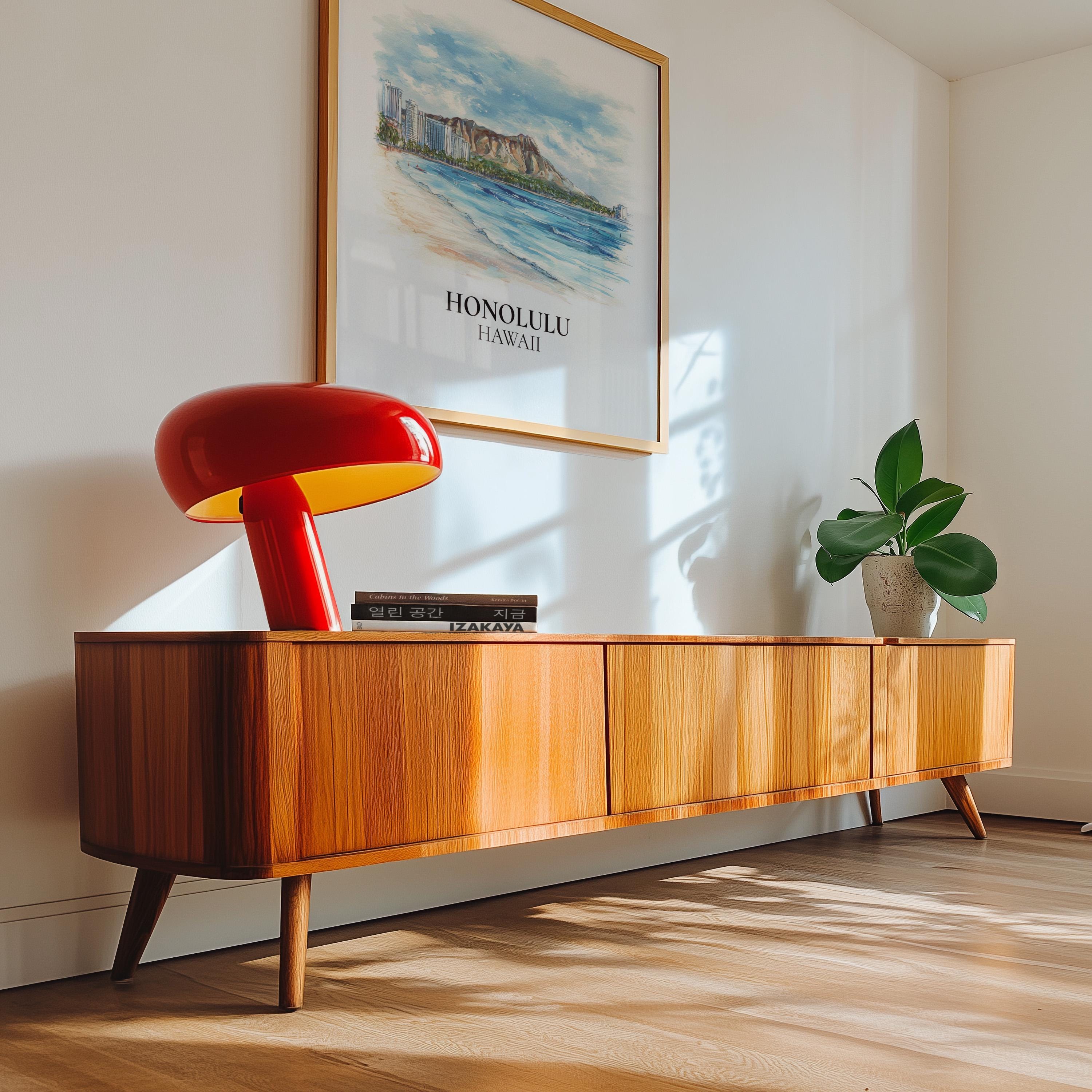 Honolulu Wall Art Hawaii Watercolor  Print, Custom Travel Poster, World Locations Keepsake Gift