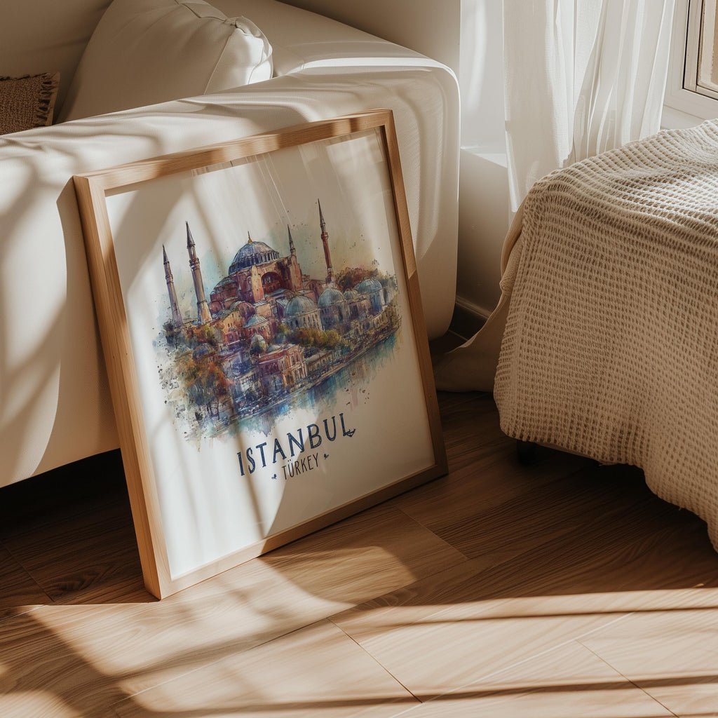 Istanbul Turkey Watercolor Wall Art Print, Custom Travel Poster, World Locations Keepsake Gift