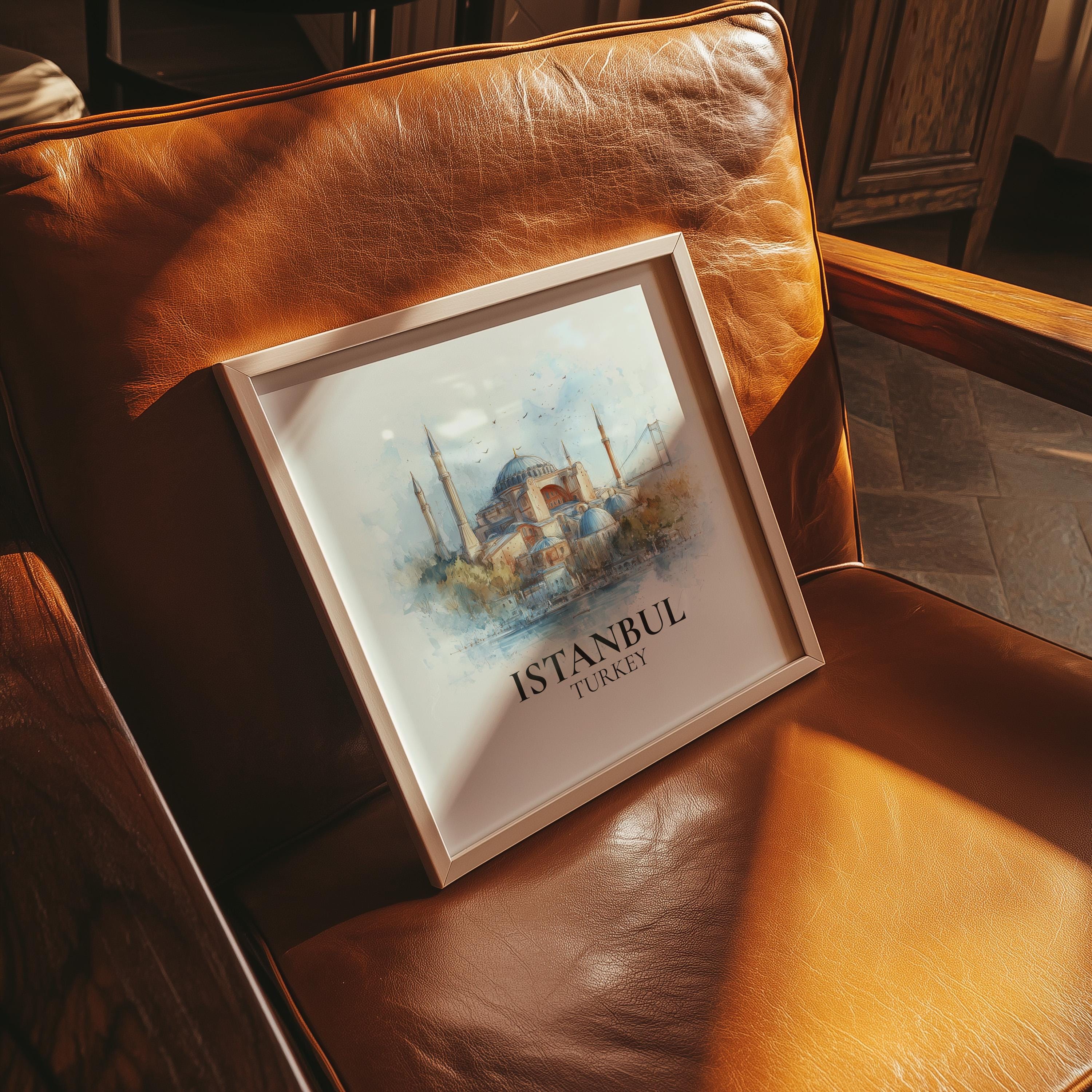 Istanbul Watercolor Turkey Wall Art Print, Custom Travel Poster, World Locations Keepsake Gift