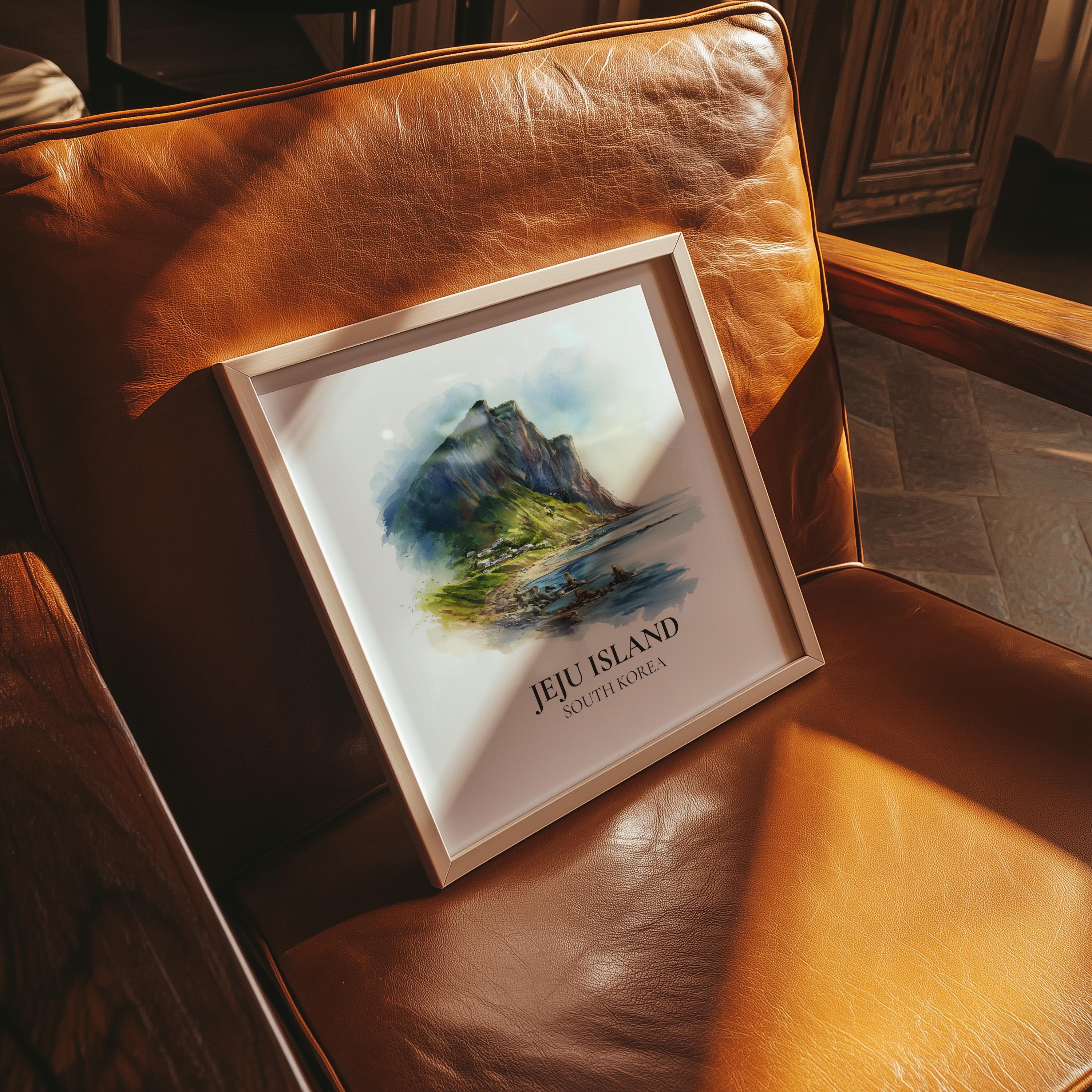 Jeju Island South Korea Watercolor Wall Art Print, Custom Travel Poster, World Locations Keepsake Gift