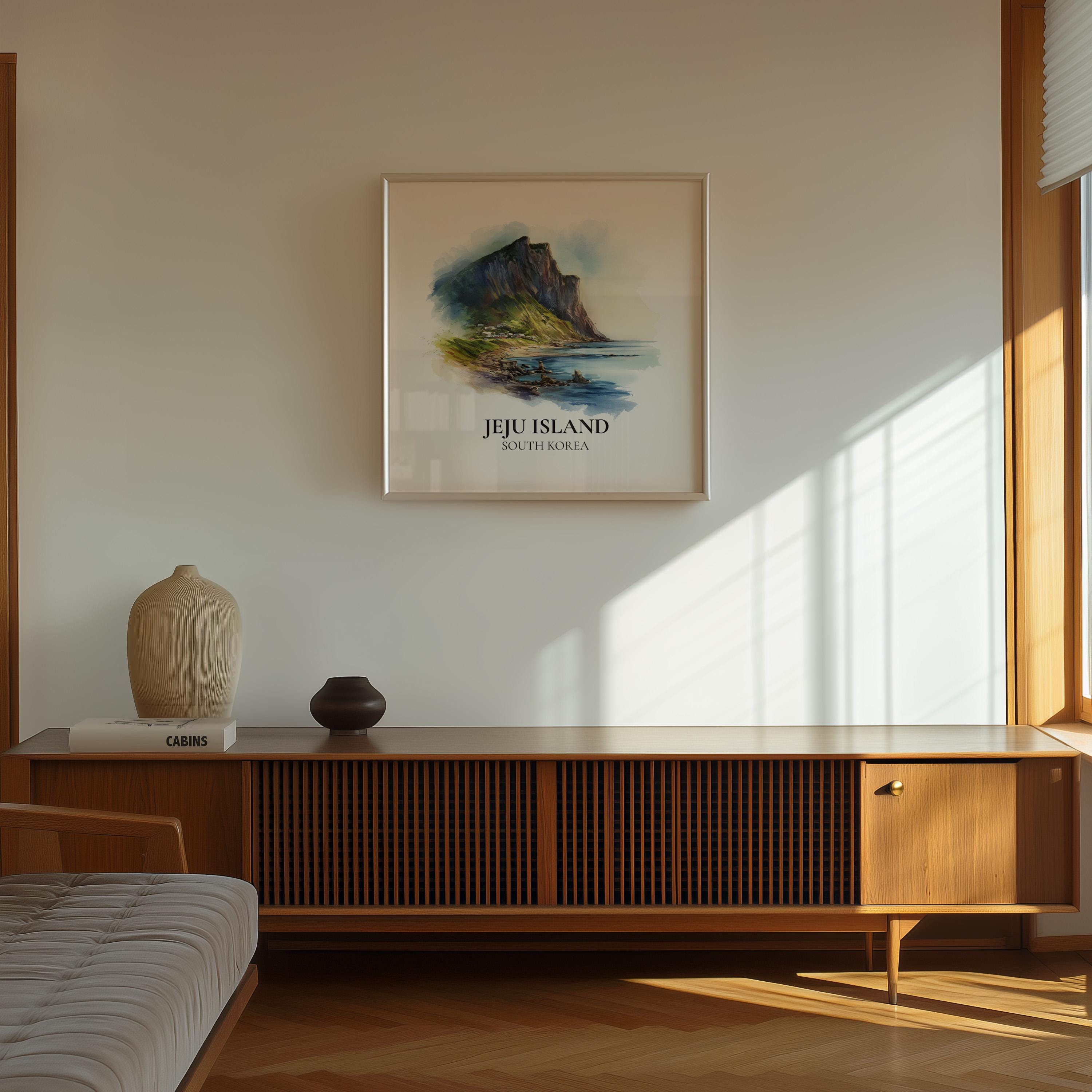 Jeju Island South Korea Watercolor Wall Art Print, Custom Travel Poster, World Locations Keepsake Gift