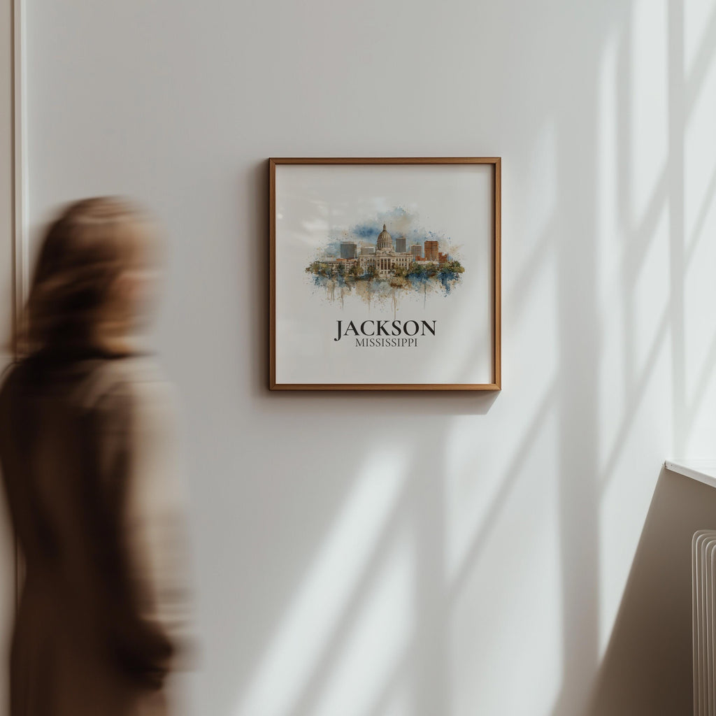 Jackson Mississippi Watercolor Wall Art Print, Custom Travel Poster, World Locations Keepsake Gift