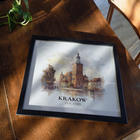 Krakow Poland Watercolor Wall Art Print, Custom Travel Poster, World Locations Keepsake Gift