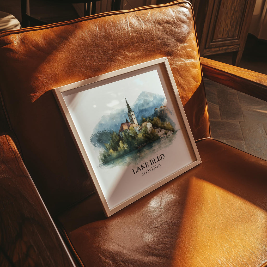 Lake Bled Slovenia Watercolor Wall Art Print, Custom Travel Poster, World Locations Keepsake Gift
