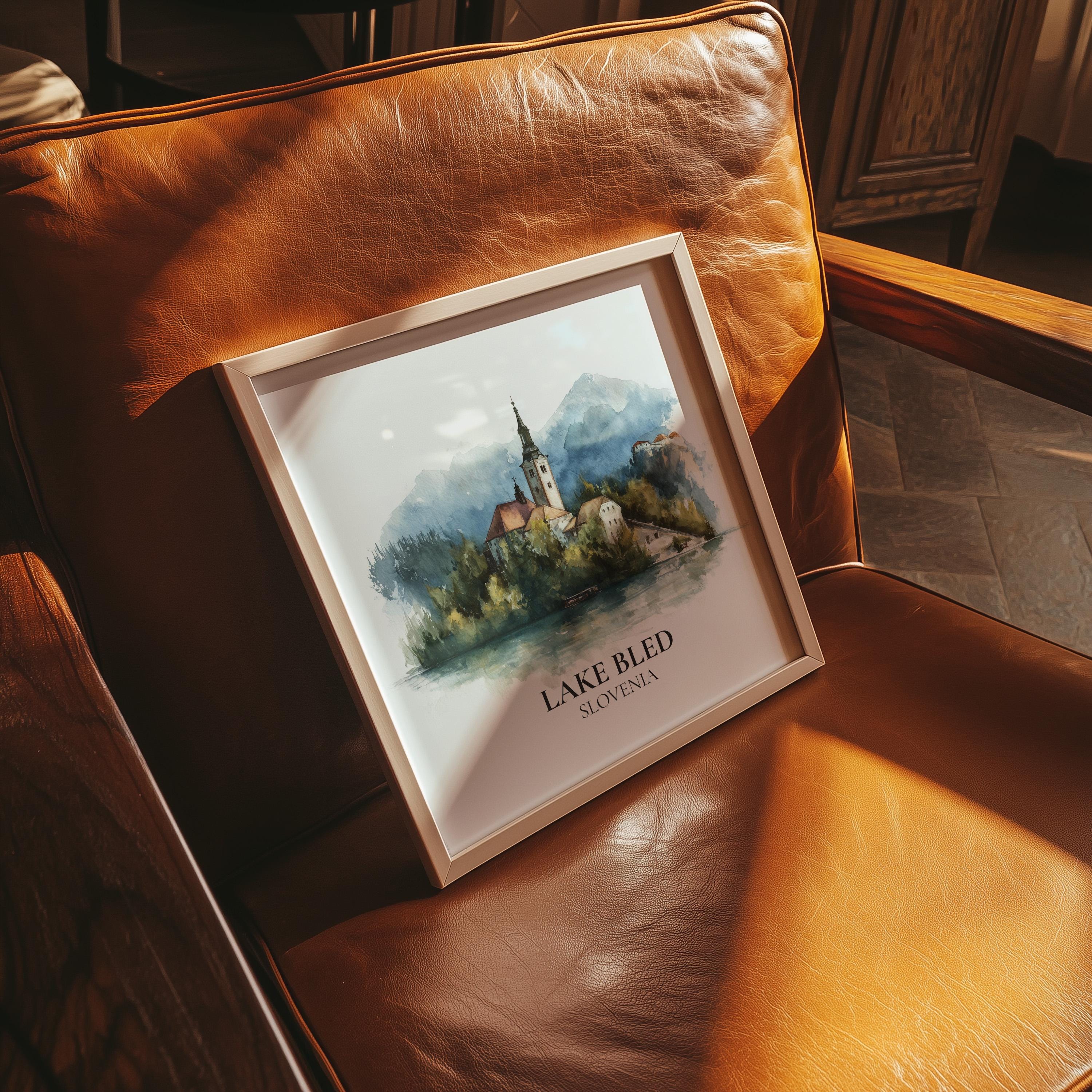 Lake Bled Slovenia Watercolor Wall Art Print, Custom Travel Poster, World Locations Keepsake Gift