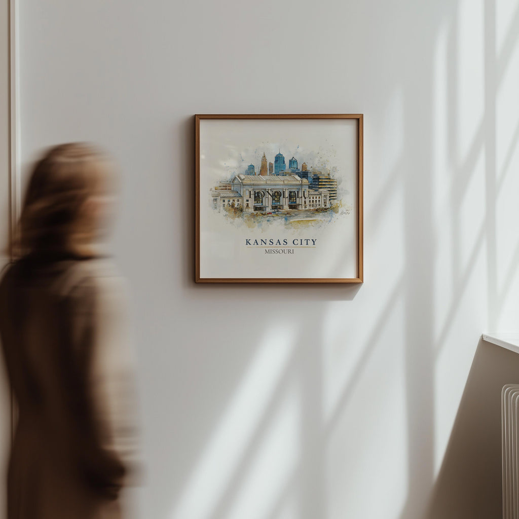 Kansas City Missouri Watercolor Wall Art Print, Custom Travel Poster, World Locations Keepsake Gift