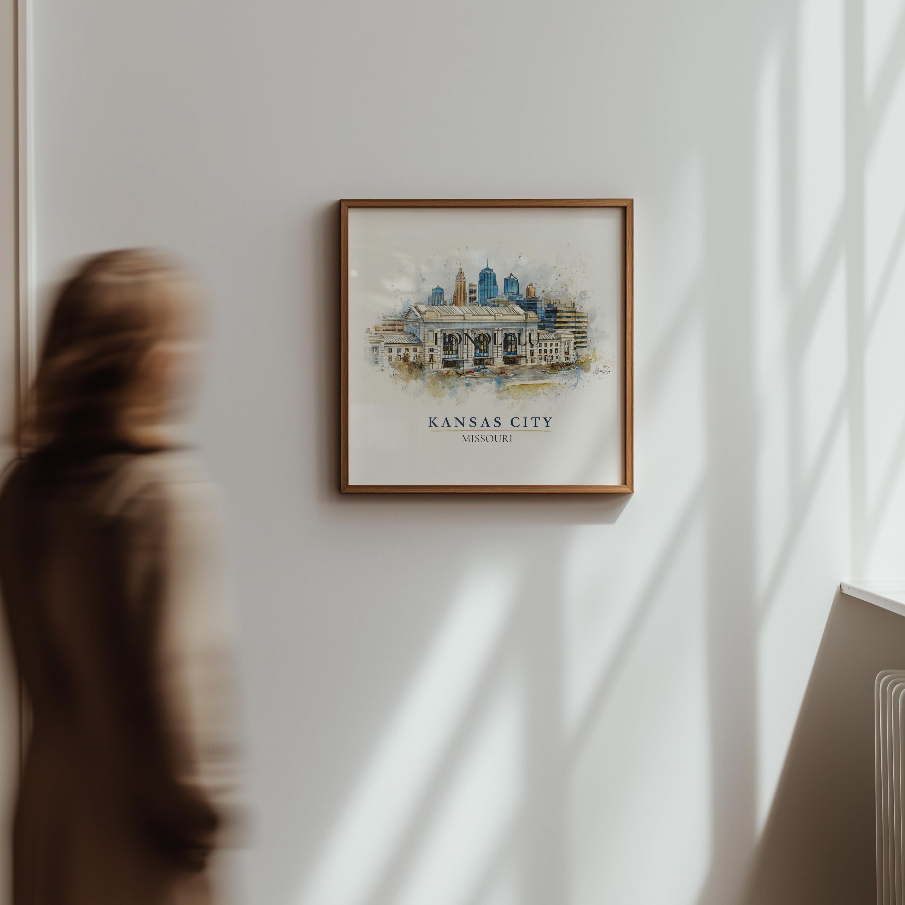 Kansas City Missouri Watercolor Wall Art Print, Custom Travel Poster, World Locations Keepsake Gift