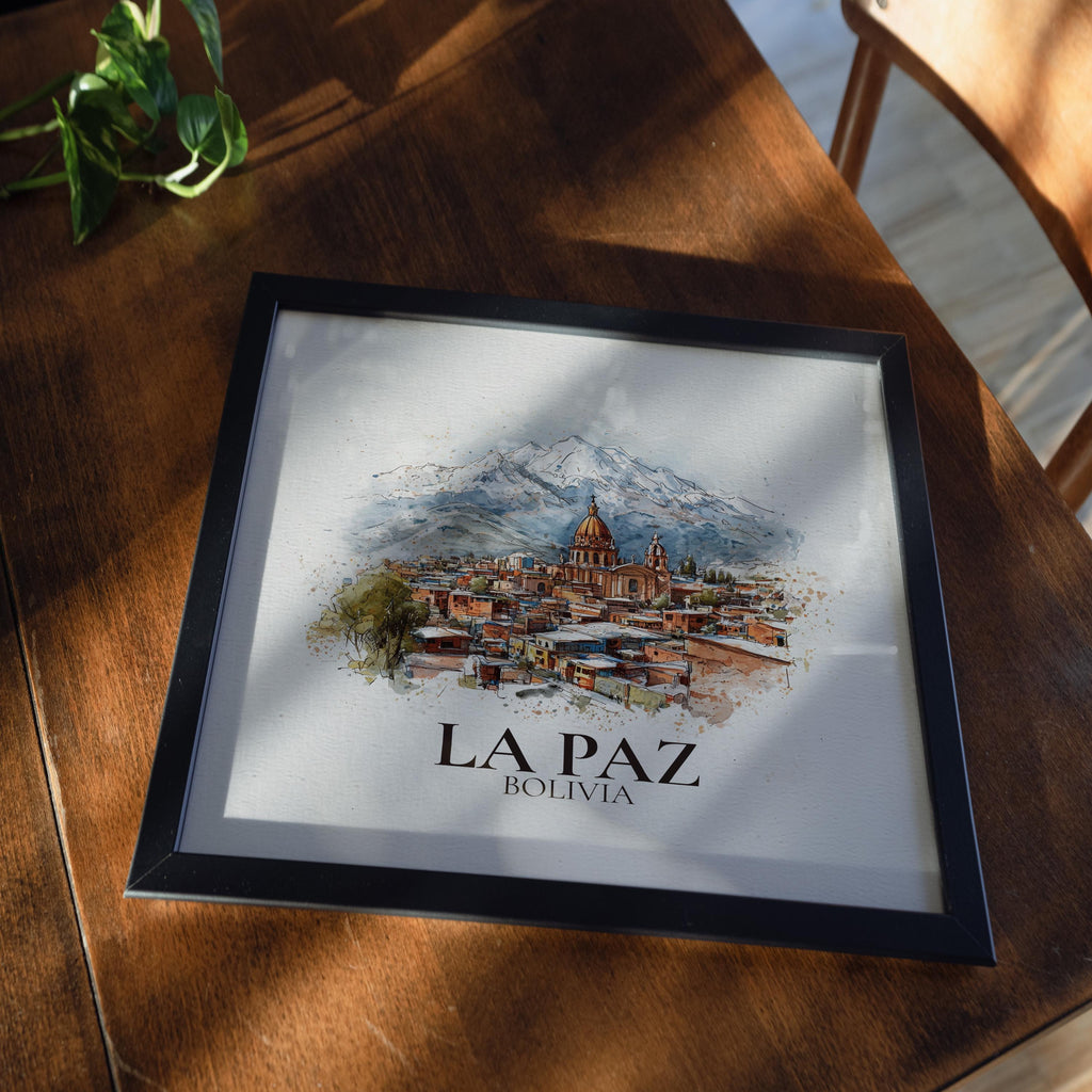 La Paz Bolivia Watercolor Wall Art Print, Custom Travel Poster, World Locations Keepsake Gift