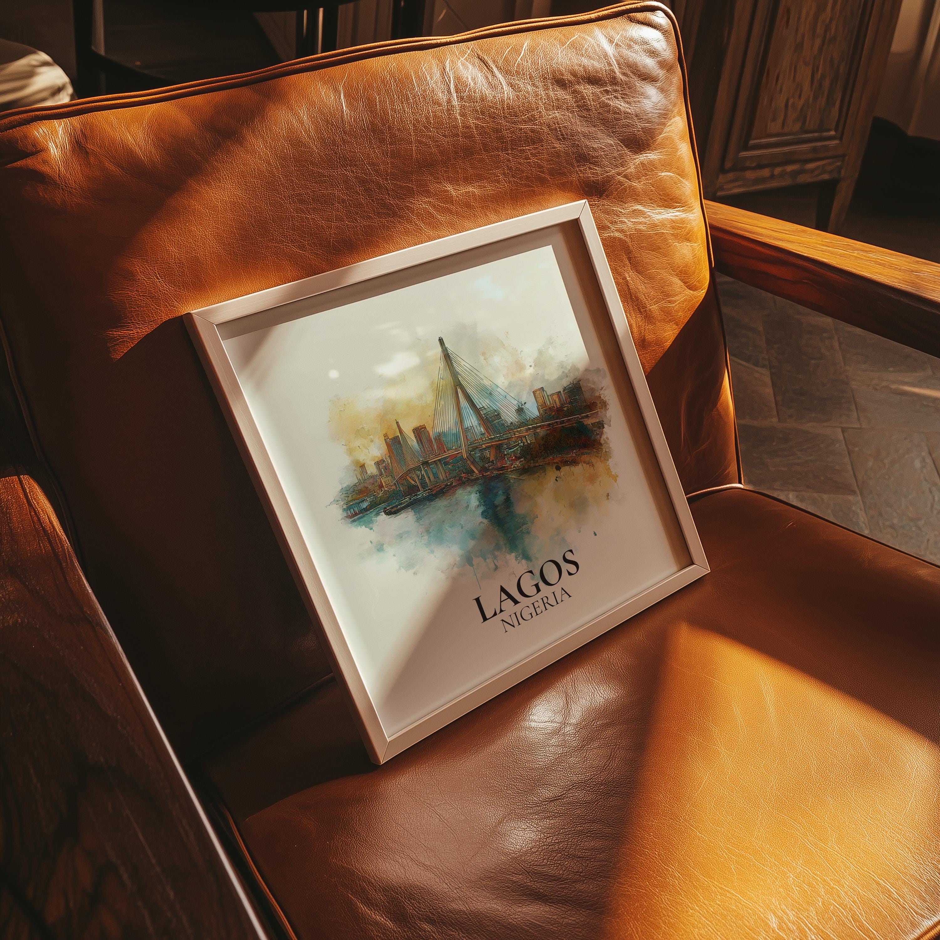 Lagos Nigeria Watercolor Wall Art Print, Custom Travel Poster, World Locations Keepsake Gift