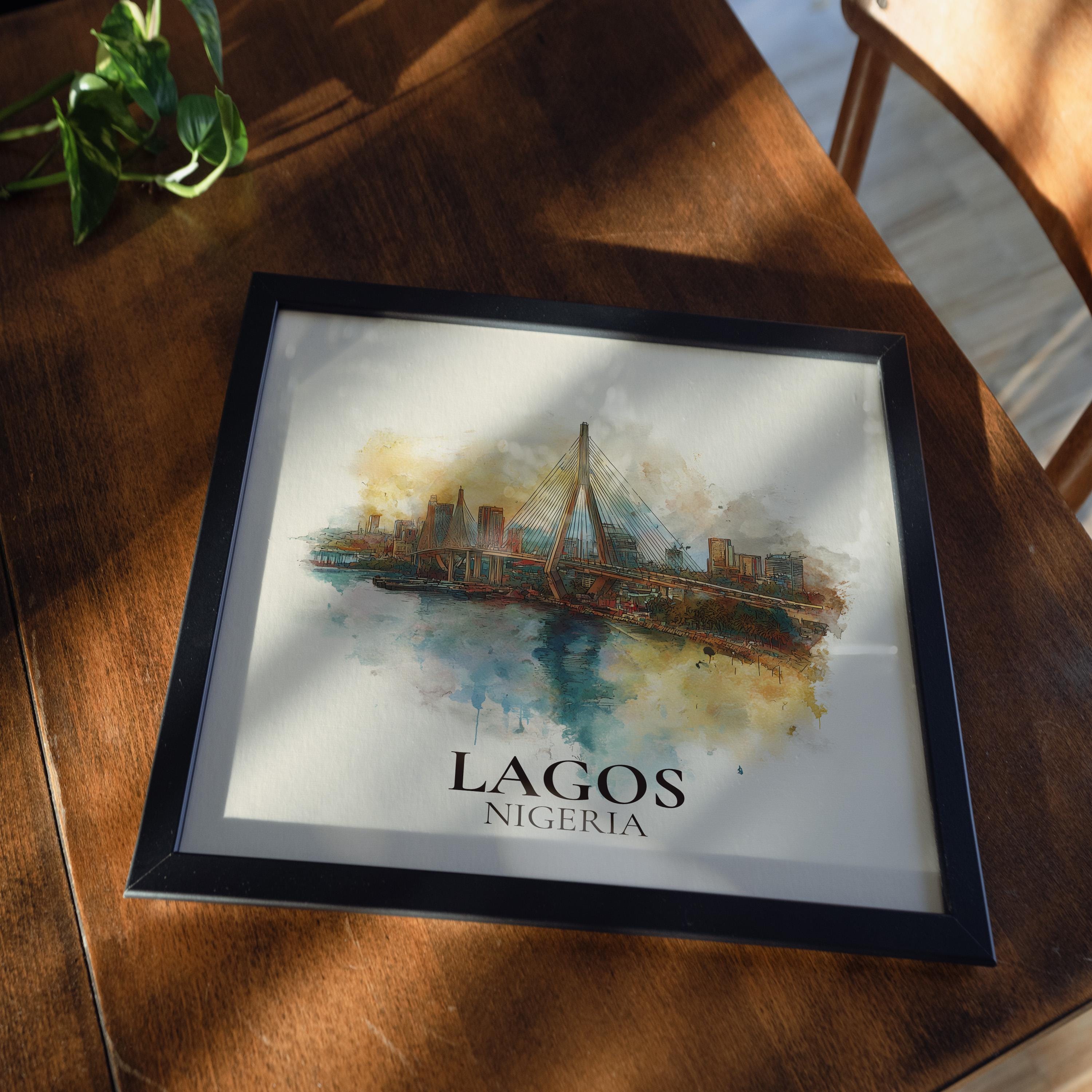 Lagos Nigeria Watercolor Wall Art Print, Custom Travel Poster, World Locations Keepsake Gift