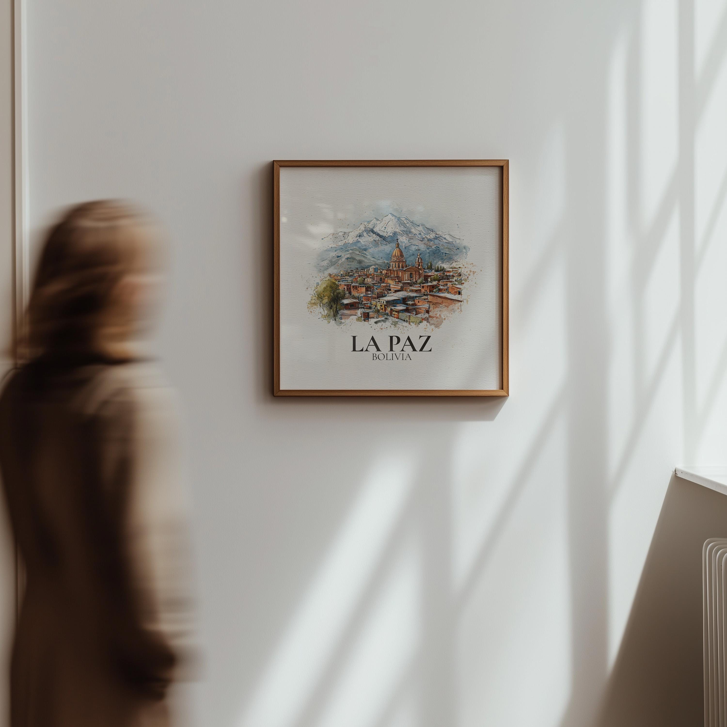 La Paz Bolivia Watercolor Wall Art Print, Custom Travel Poster, World Locations Keepsake Gift