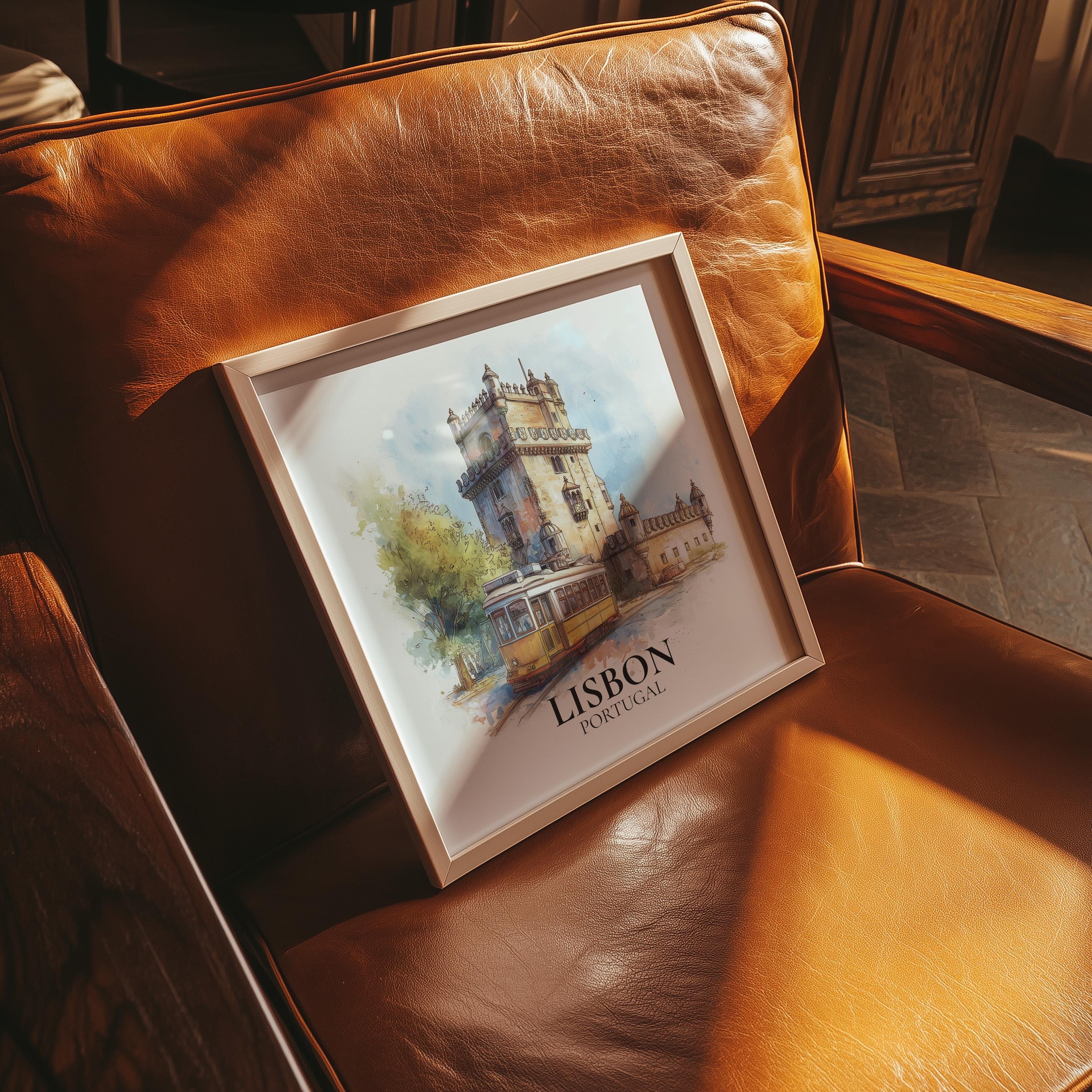 Lisbon Wall Art Portugal Watercolor Print, Custom Travel Poster, World Locations Keepsake Gift