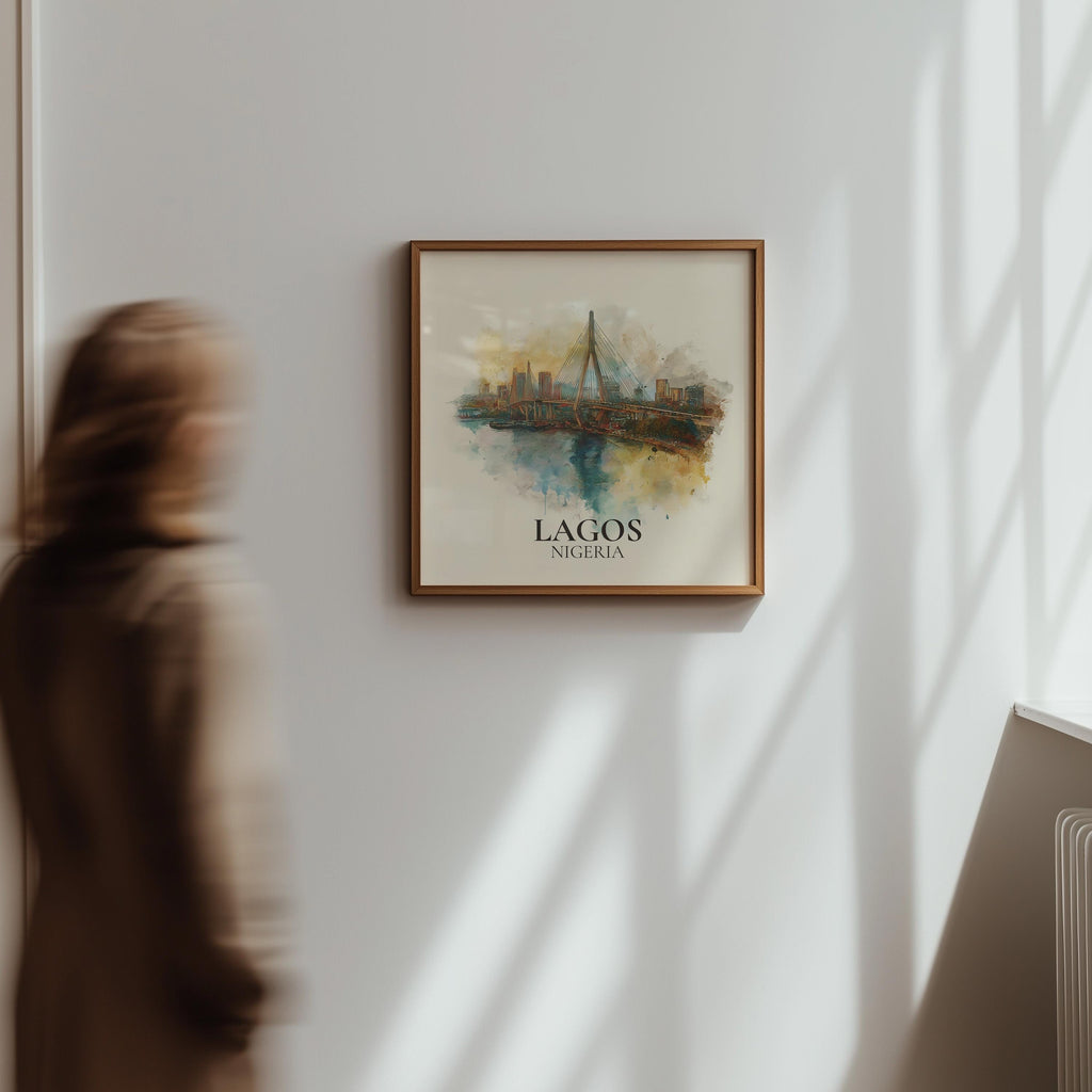 Lagos Nigeria Watercolor Wall Art Print, Custom Travel Poster, World Locations Keepsake Gift