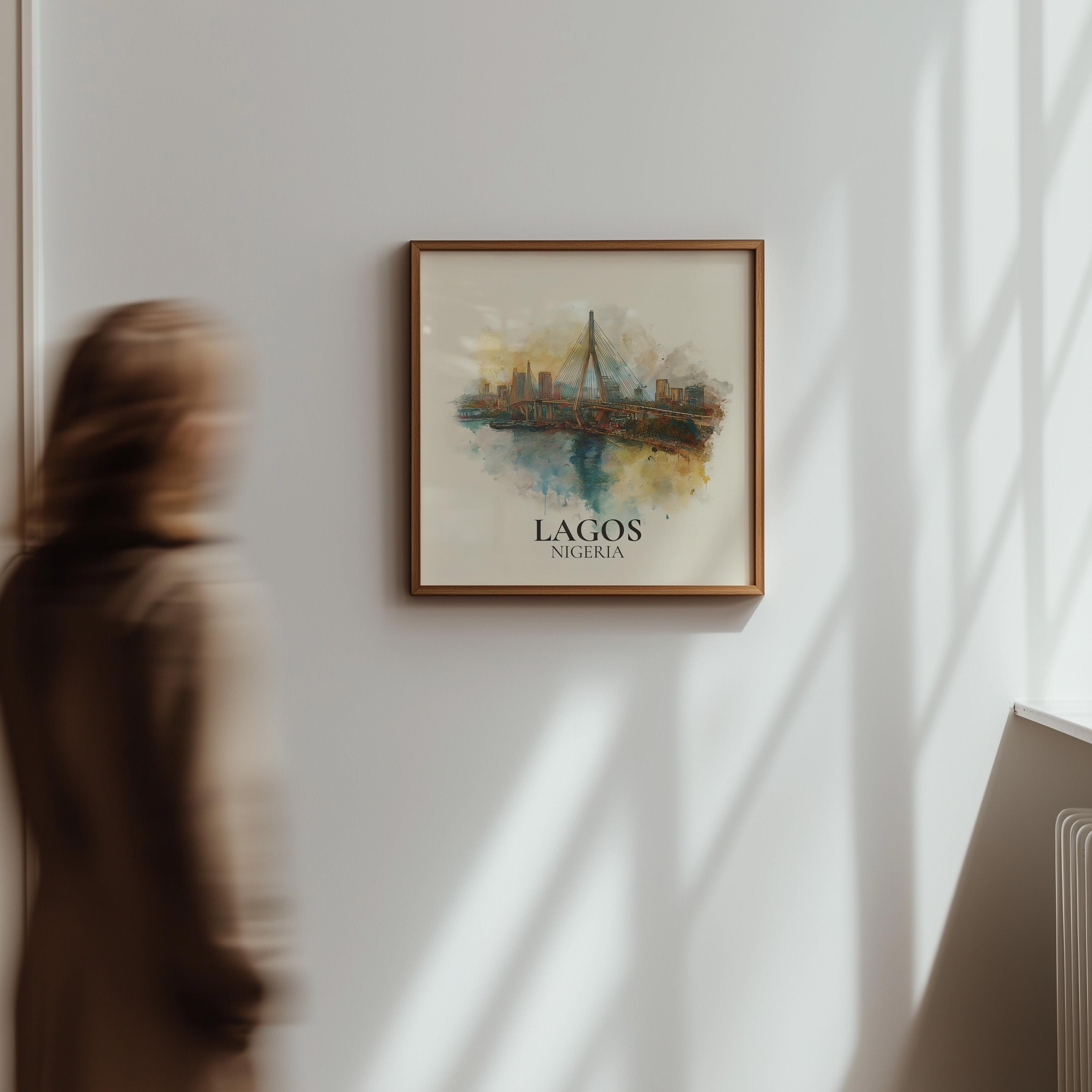 Lagos Nigeria Watercolor Wall Art Print, Custom Travel Poster, World Locations Keepsake Gift