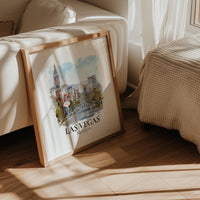 Las Vegas Nevada Watercolor Wall Art Print, Custom Travel Poster, World Locations Keepsake Gift