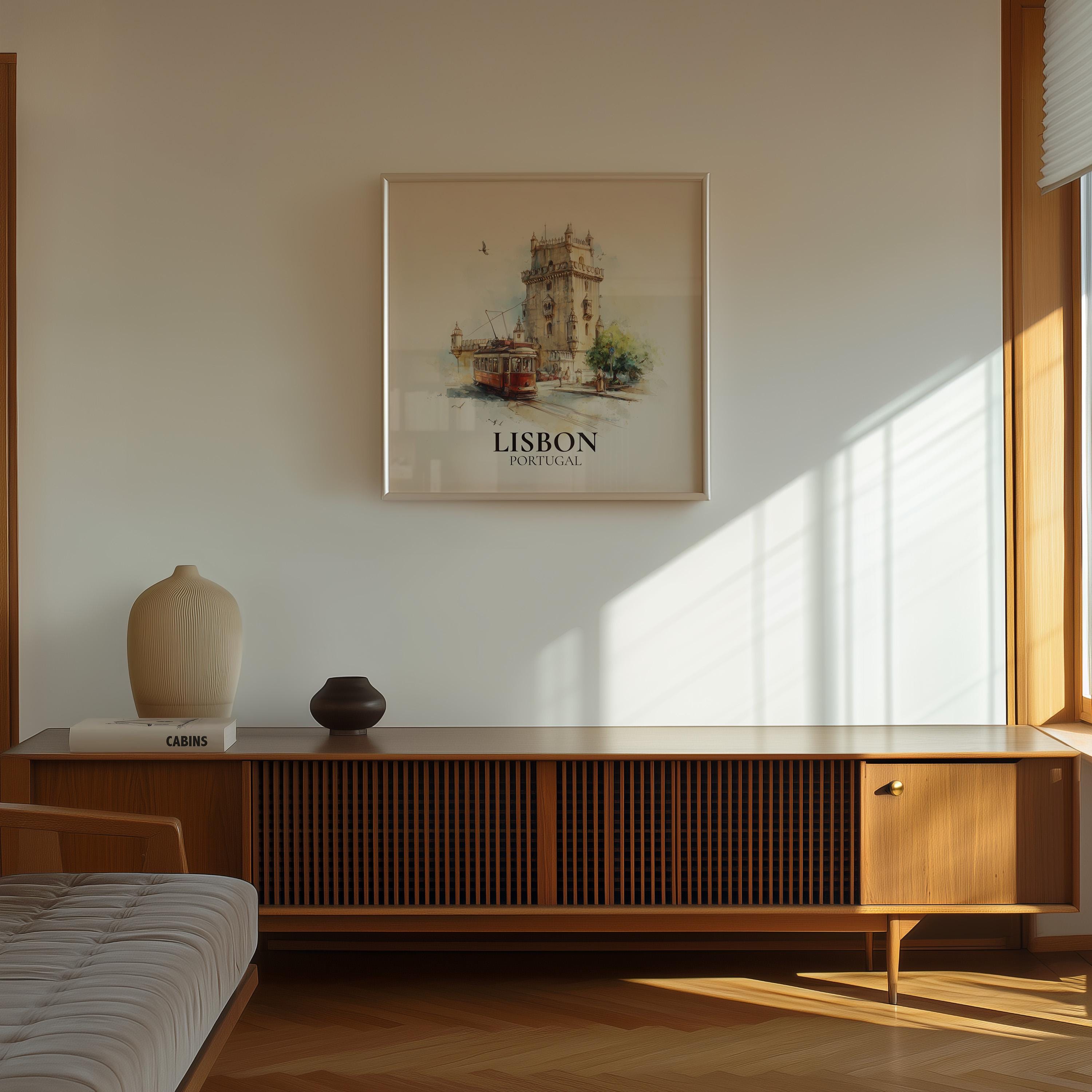 Lisbon Portugal Watercolor Wall Art Print, Custom Travel Poster, World Locations Keepsake Gift