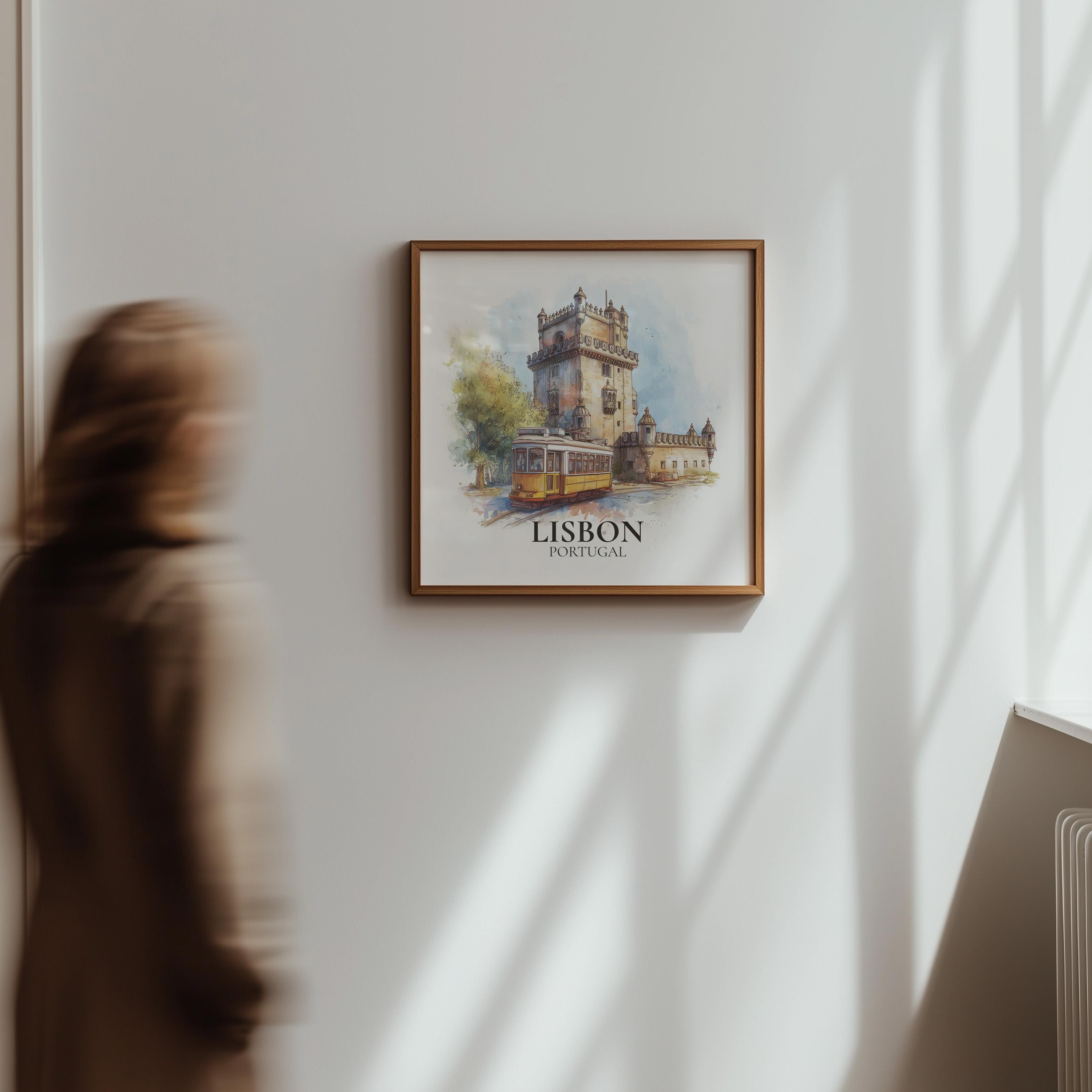 Lisbon Wall Art Portugal Watercolor Print, Custom Travel Poster, World Locations Keepsake Gift