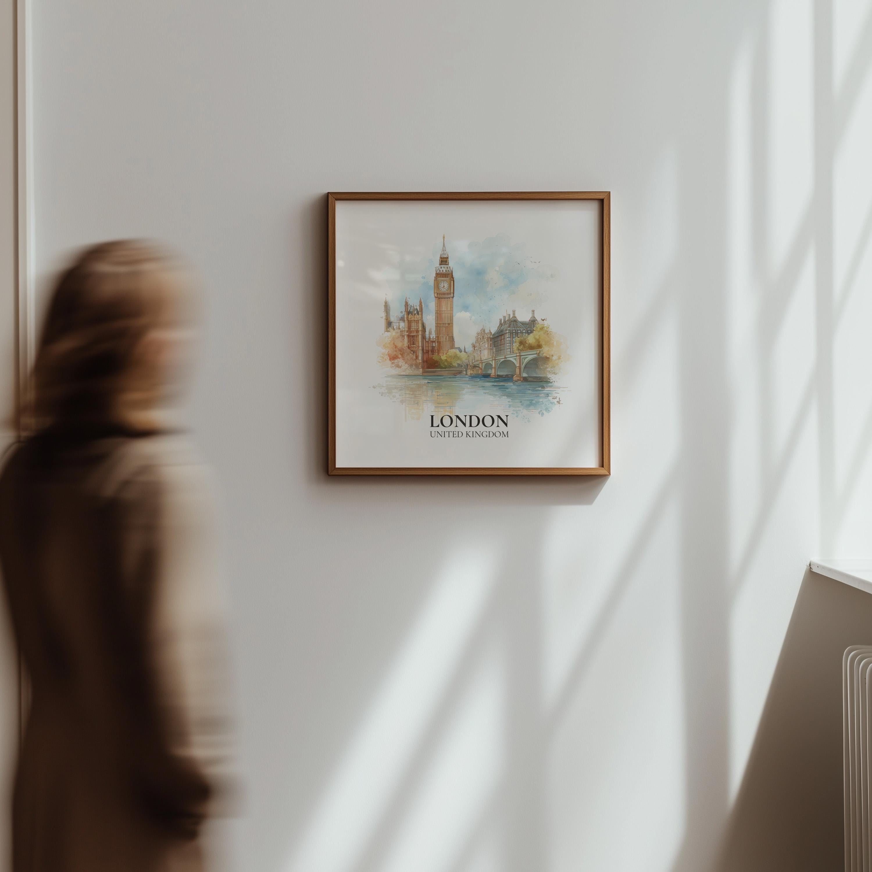 London United Kingdom Watercolor Wall Art Print, Custom Travel Poster, World Locations Keepsake Gift