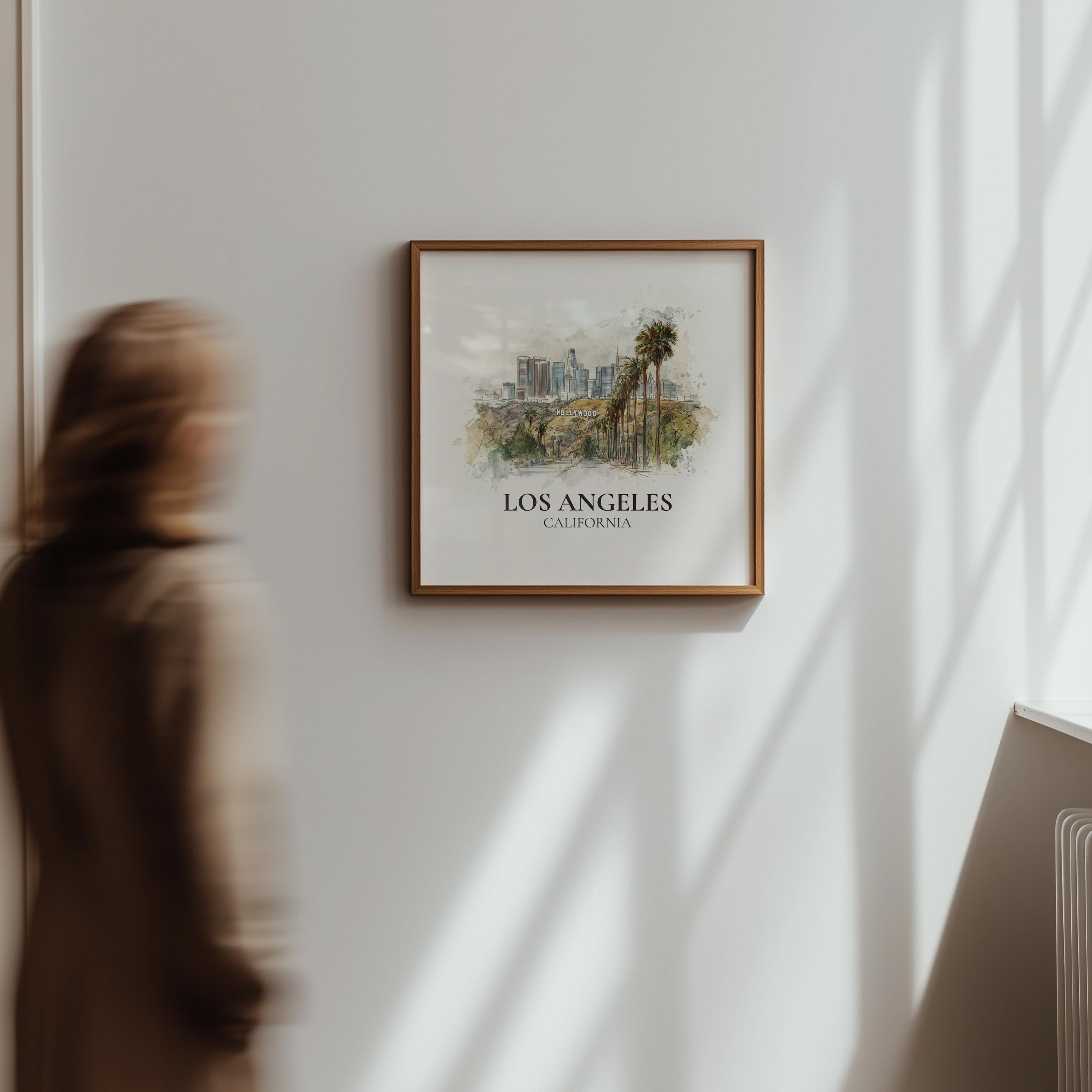 Los Angeles California Watercolor Wall Art Print, Custom Travel Poster, World Locations Keepsake Gift