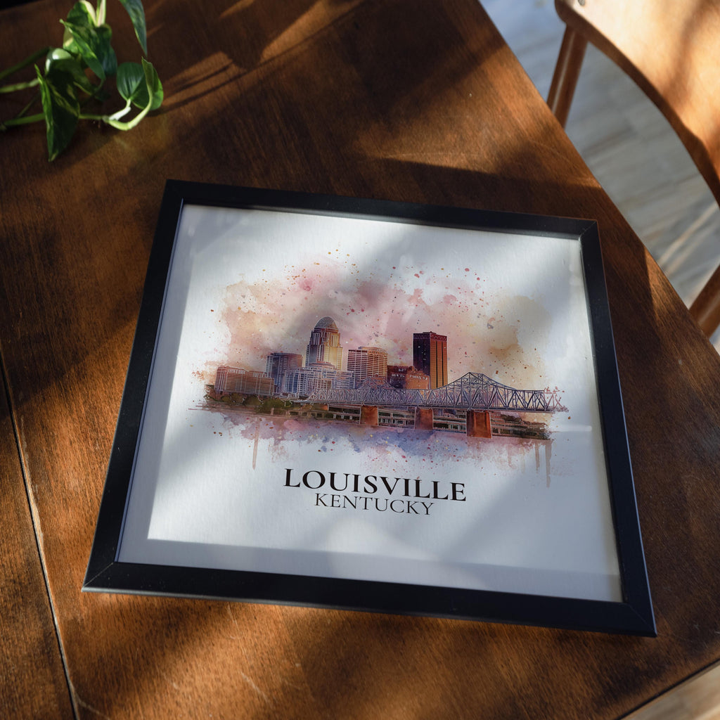 Louisville Kentucky Watercolor Wall Art Print, Custom Travel Poster, World Locations Keepsake Gift