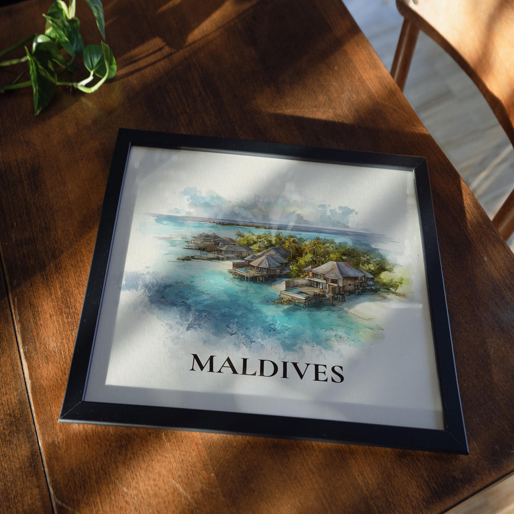 Maldives Wall Art Watercolor Print, Custom Travel Poster, World Locations Keepsake Gift