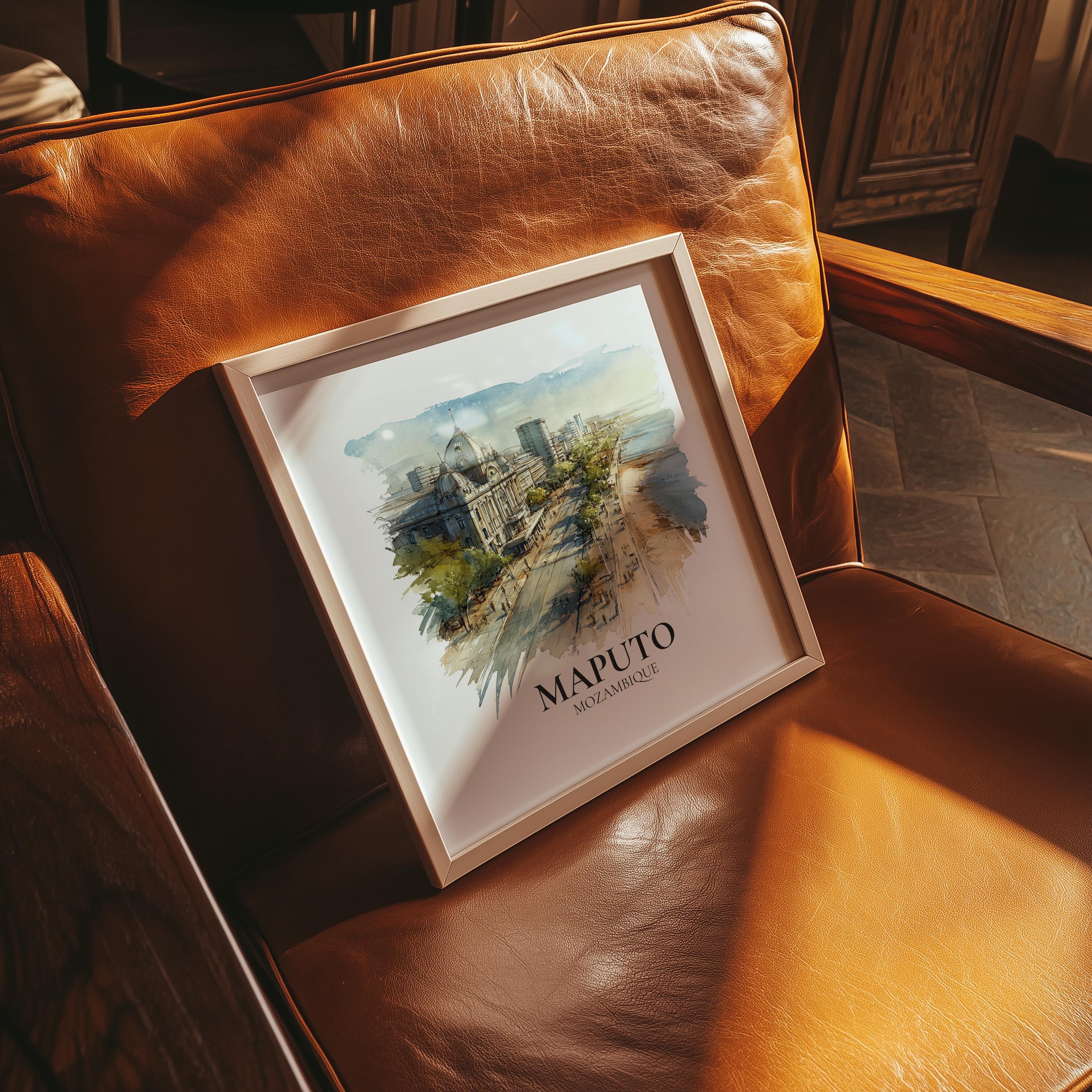Maputo Mozambique Watercolor Wall Art Print, Custom Travel Poster, World Locations Keepsake Gift
