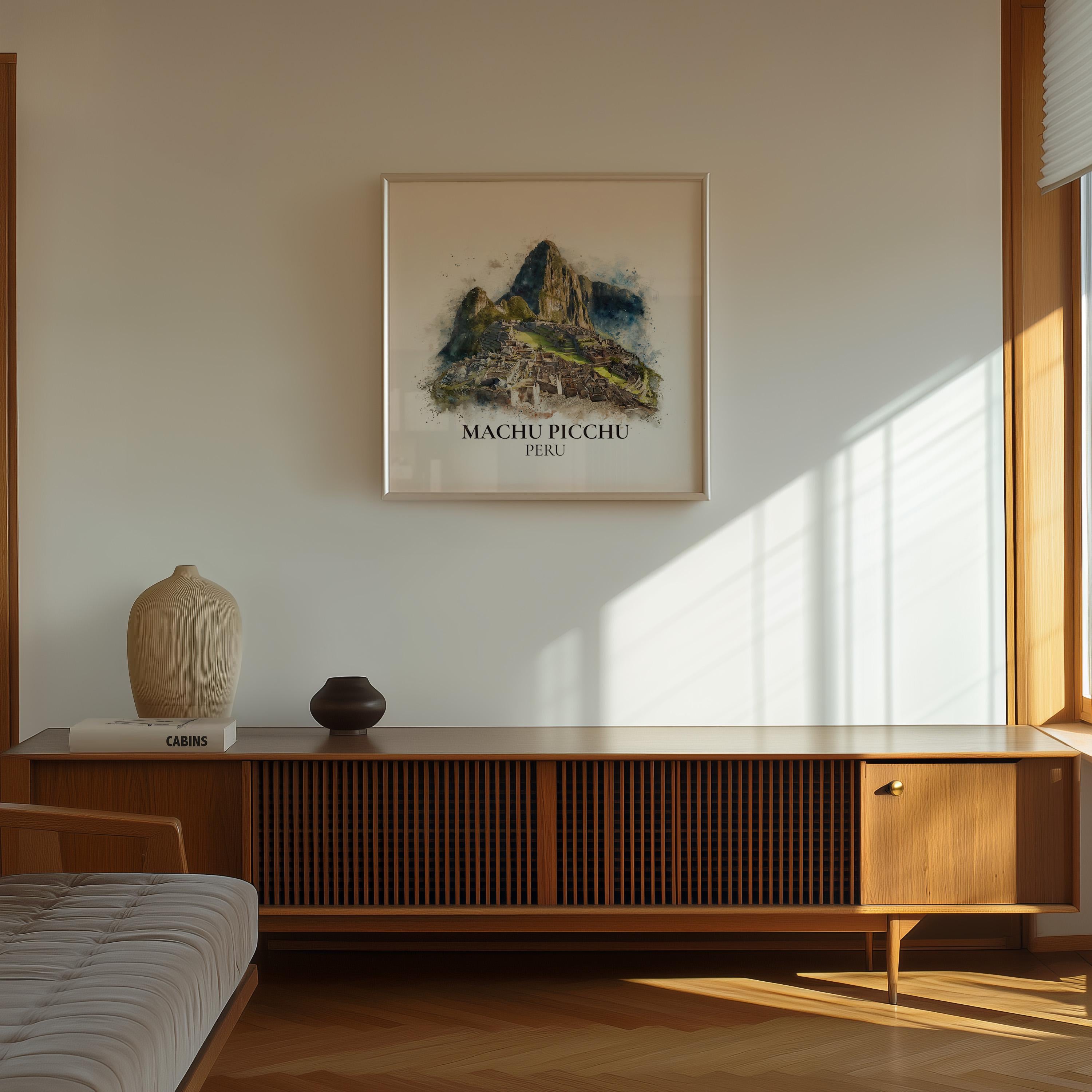 Machu Picchu Peru Watercolor Wall Art Print, Custom Travel Poster, World Locations Keepsake Gift