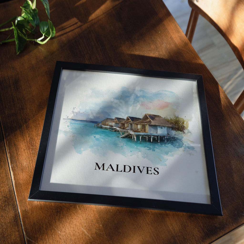 Maldives Watercolor Wall Art Print, Custom Travel Poster, World Locations Keepsake Gift