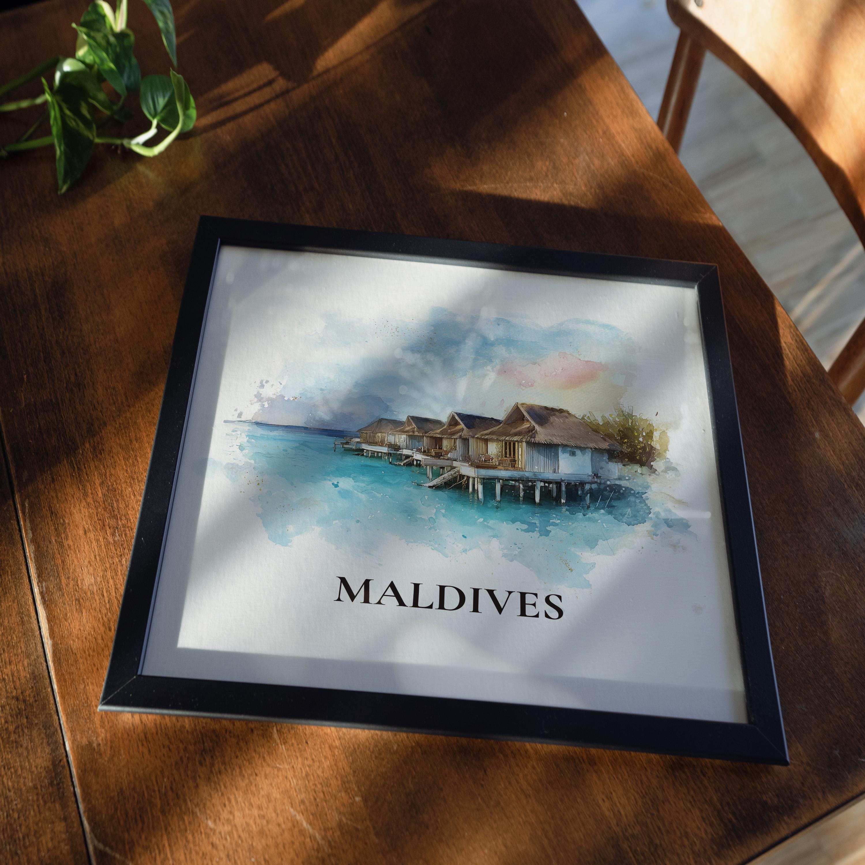 Maldives Watercolor Wall Art Print, Custom Travel Poster, World Locations Keepsake Gift