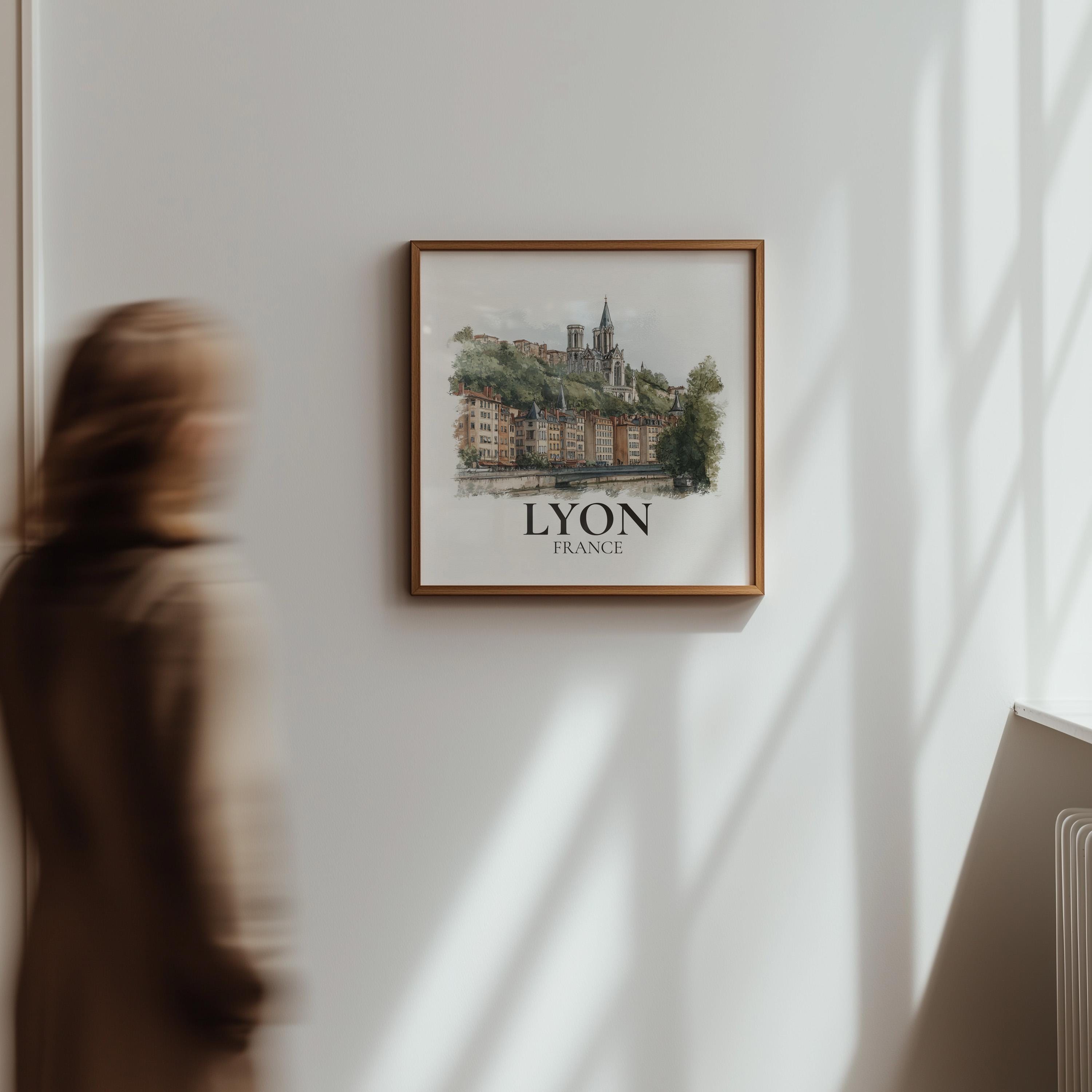 Lyon France Watercolor Wall Art Print, Custom Travel Poster, World Locations Keepsake Gift