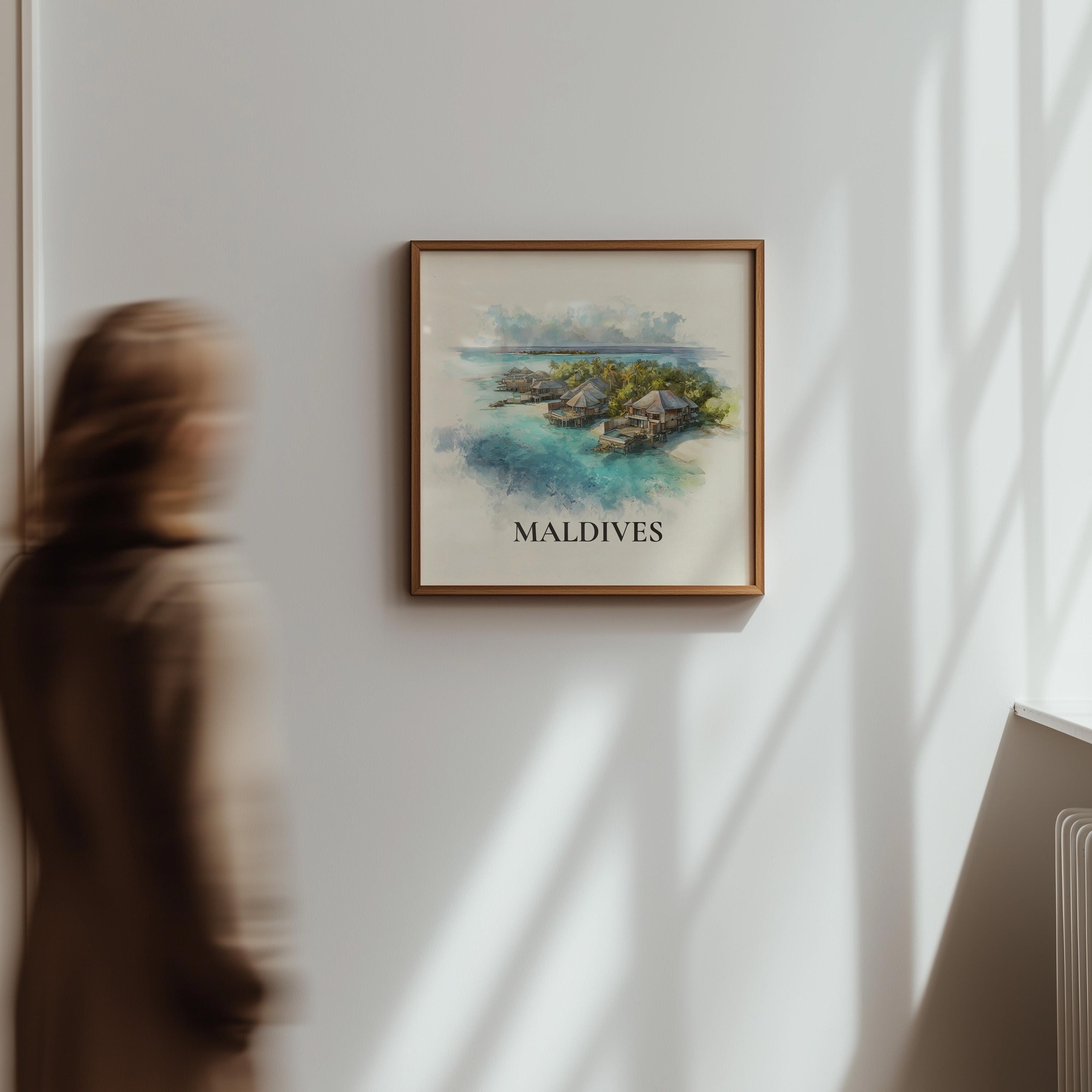 Maldives Wall Art Watercolor Print, Custom Travel Poster, World Locations Keepsake Gift