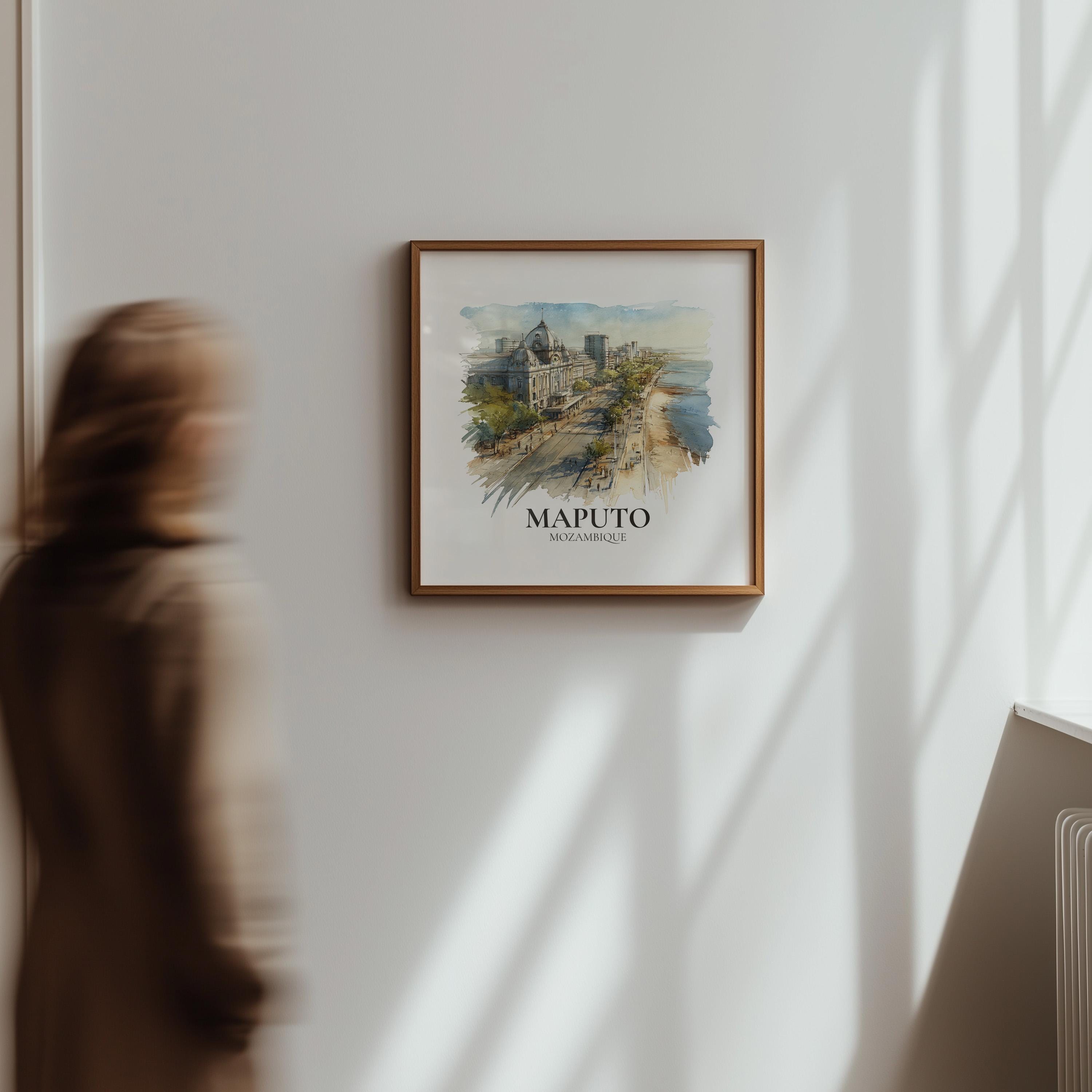 Maputo Mozambique Watercolor Wall Art Print, Custom Travel Poster, World Locations Keepsake Gift