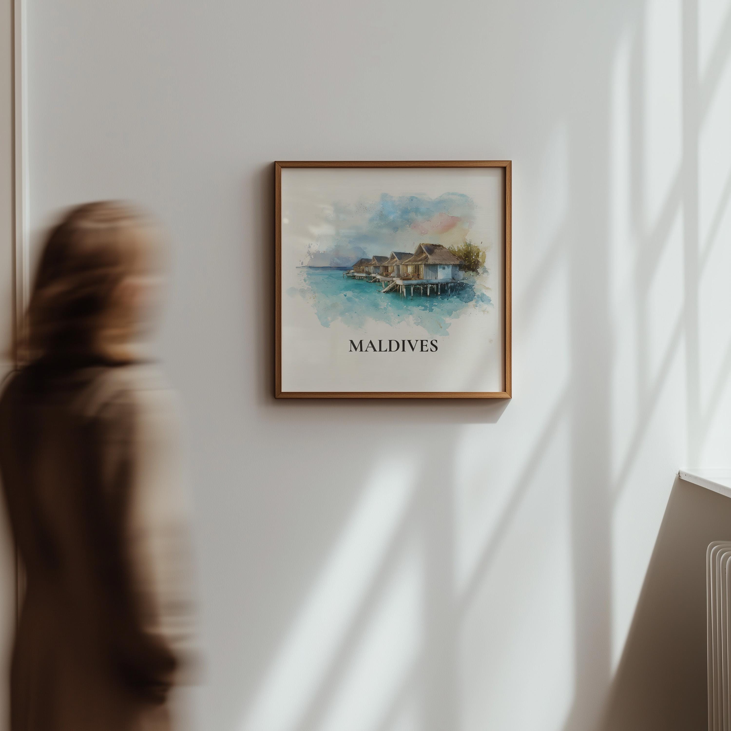 Maldives Watercolor Wall Art Print, Custom Travel Poster, World Locations Keepsake Gift