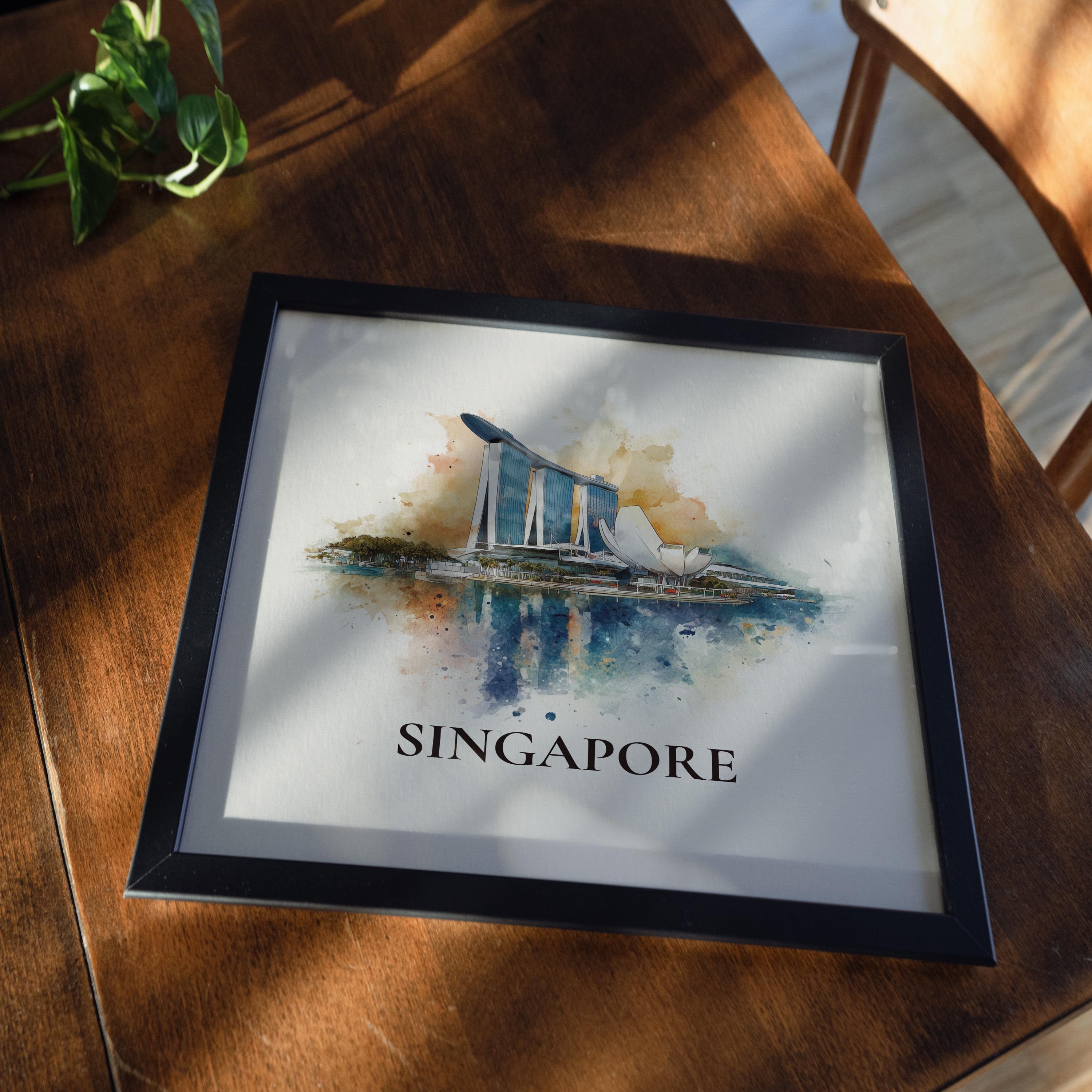 Marina Bay Singapore Watercolor Wall Art Print, Custom Travel Poster, World Locations Keepsake Gift