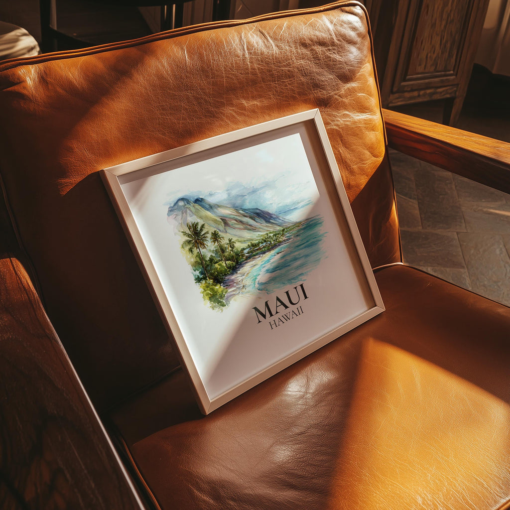 Maui Hawaii Watercolor Wall Art Print, Custom Travel Poster, World Locations Keepsake Gift