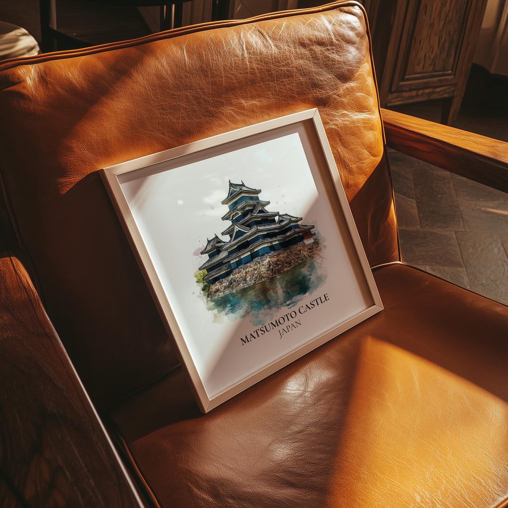 Matsumoto Castle Japan Watercolor Wall Art Print, Custom Travel Poster, World Locations Keepsake Gift