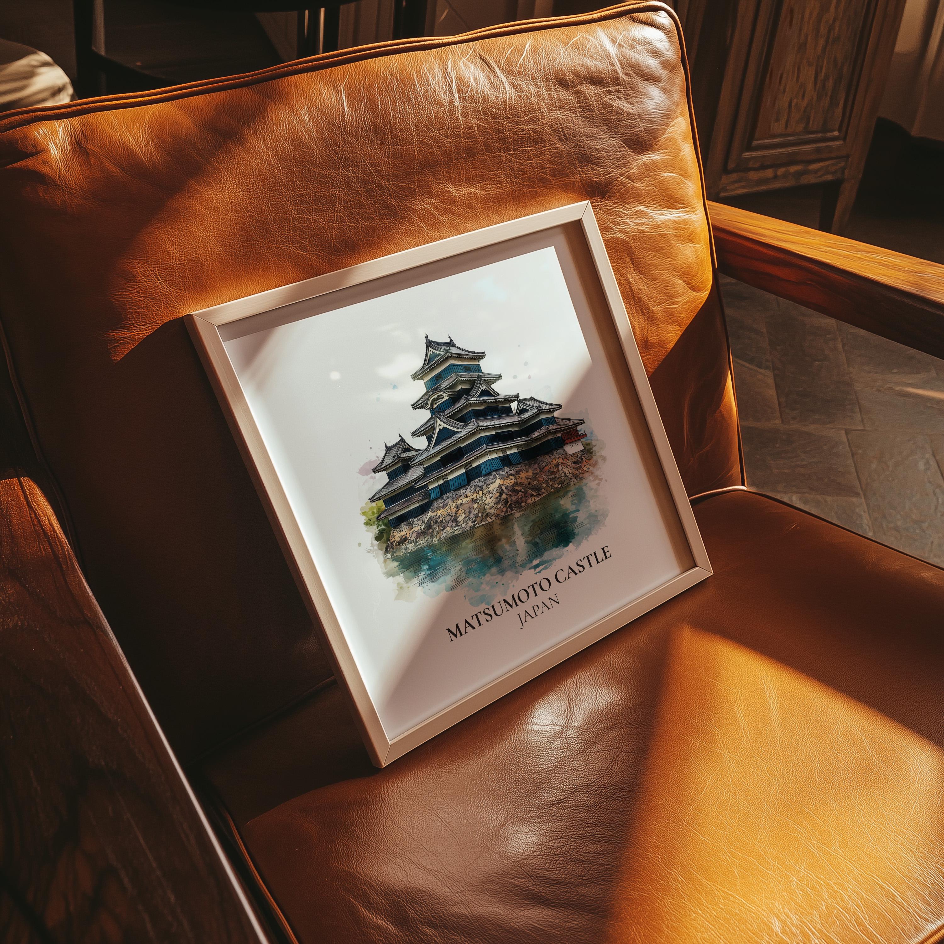 Matsumoto Castle Japan Watercolor Wall Art Print, Custom Travel Poster, World Locations Keepsake Gift