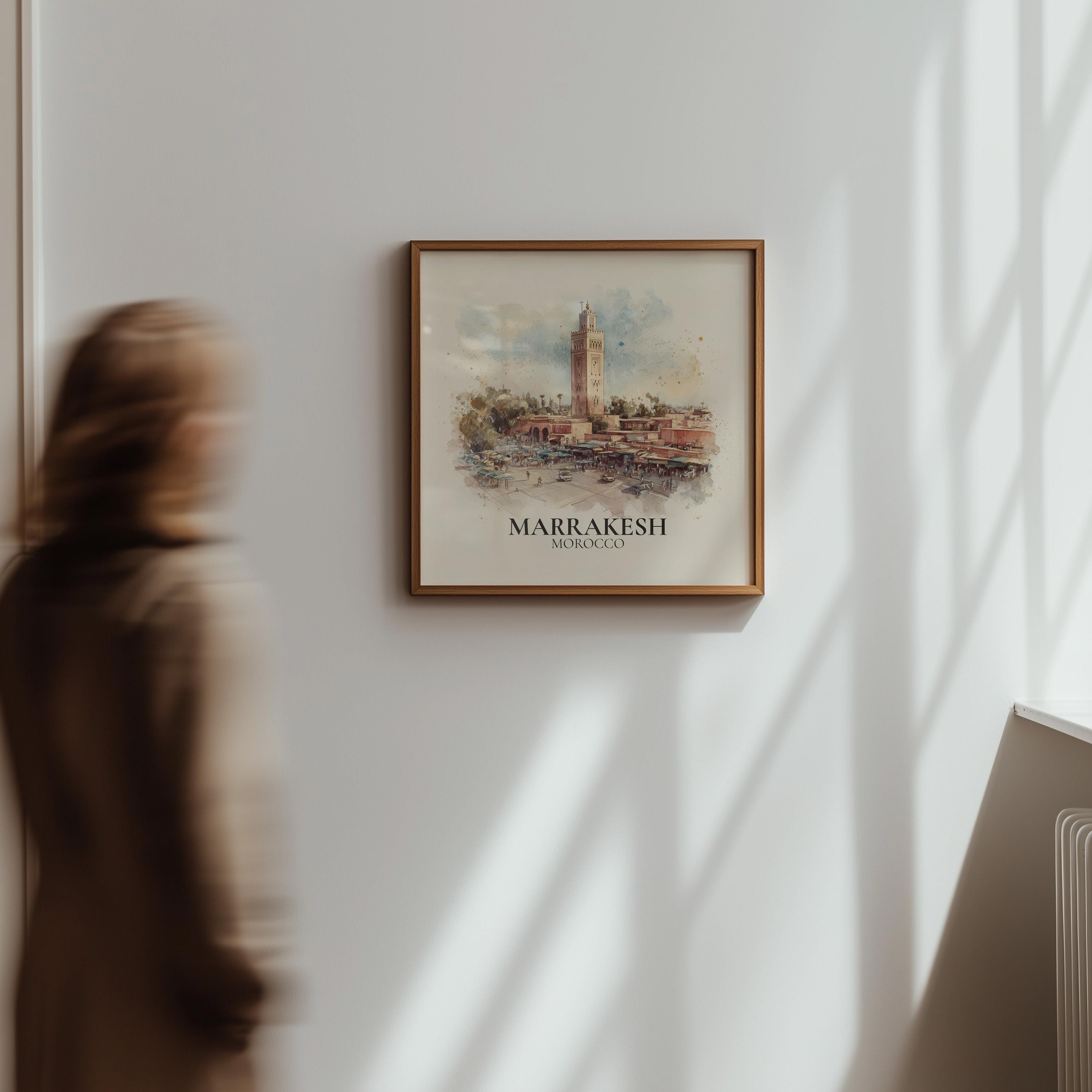 Marrakesh Morocco Watercolor Wall Art Print, Custom Travel Poster, World Locations Keepsake Gift