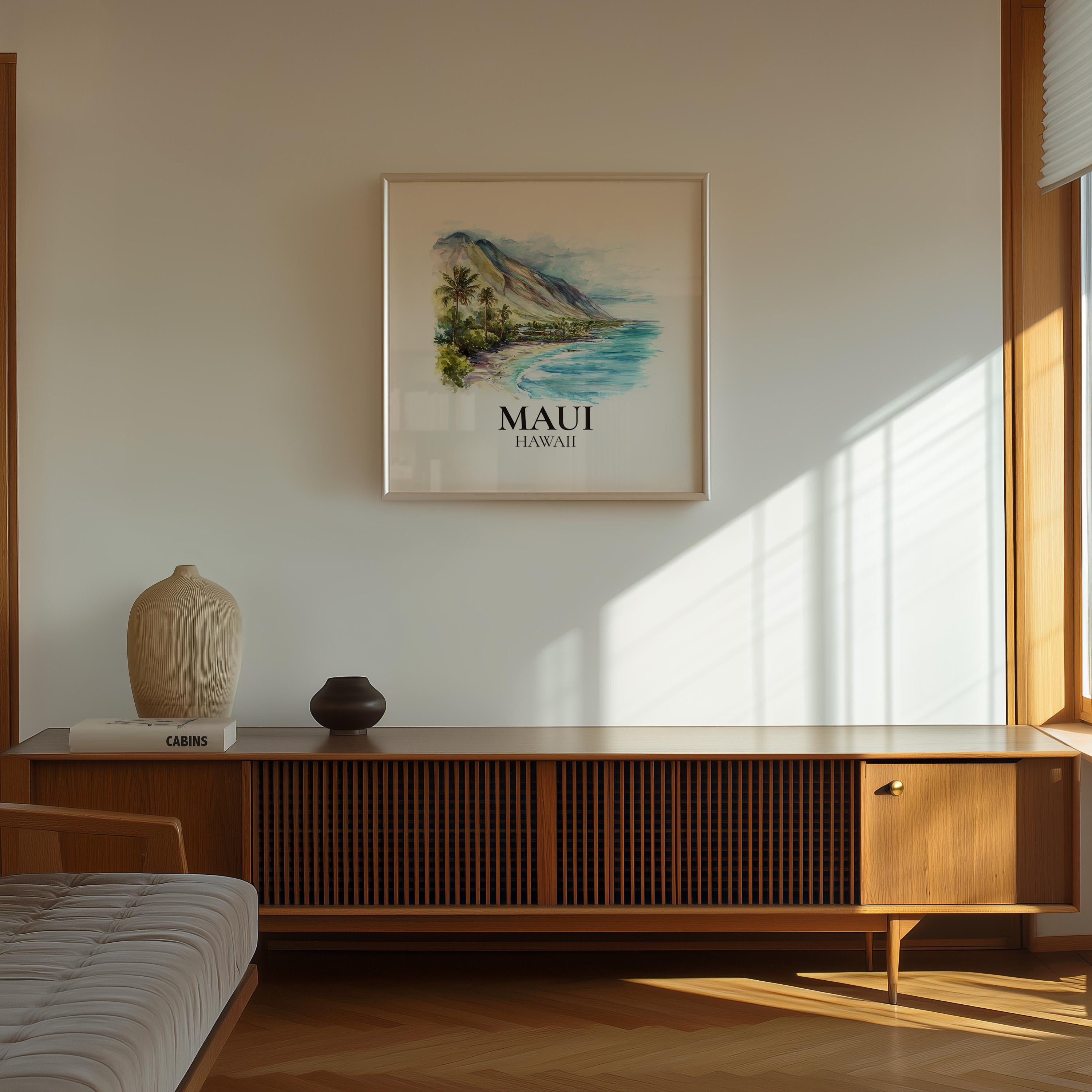 Maui Hawaii Watercolor Wall Art Print, Custom Travel Poster, World Locations Keepsake Gift