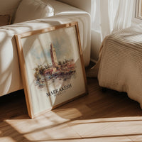 Marrakesh Morocco Watercolor Wall Art Print, Custom Travel Poster, World Locations Keepsake Gift