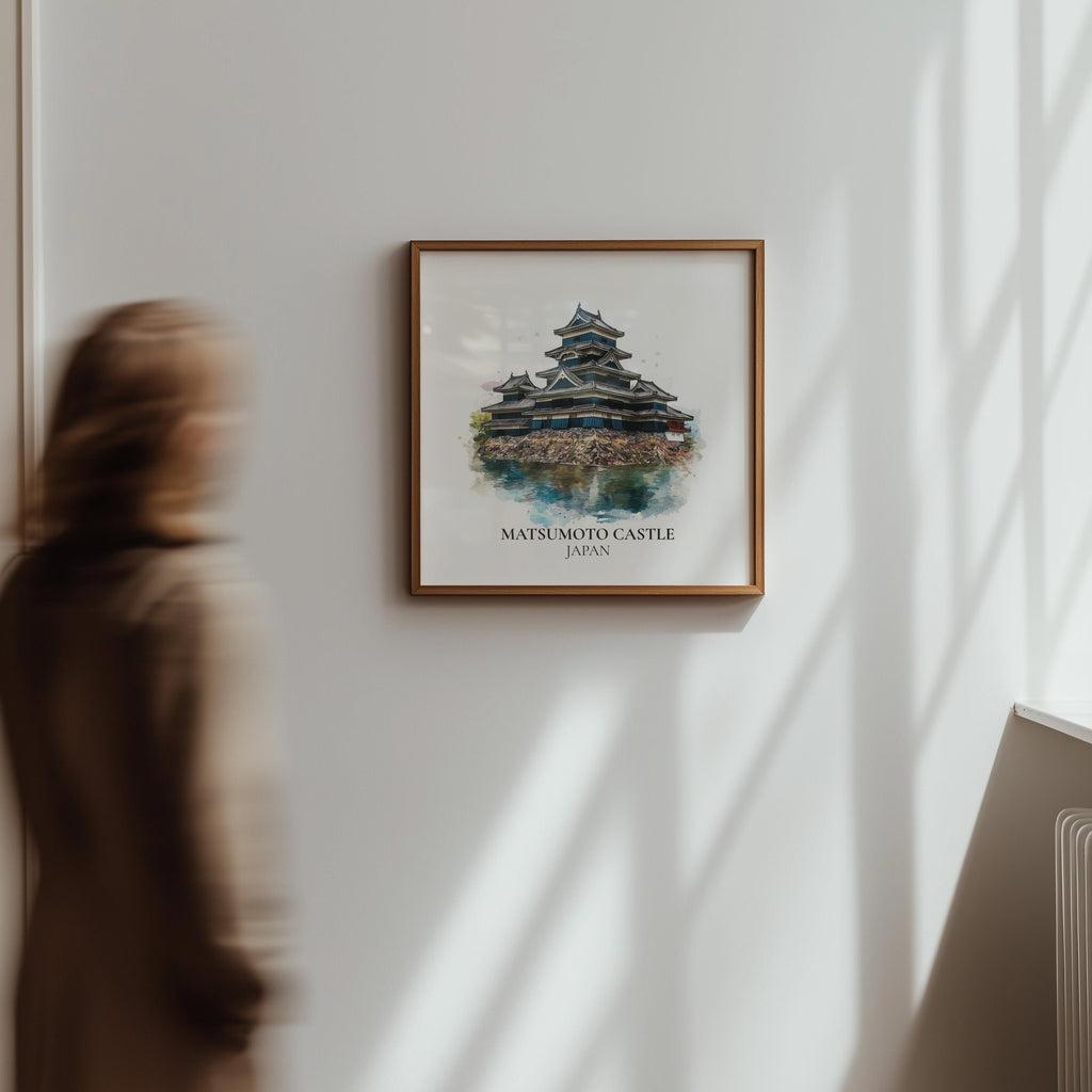 Matsumoto Castle Japan Watercolor Wall Art Print, Custom Travel Poster, World Locations Keepsake Gift