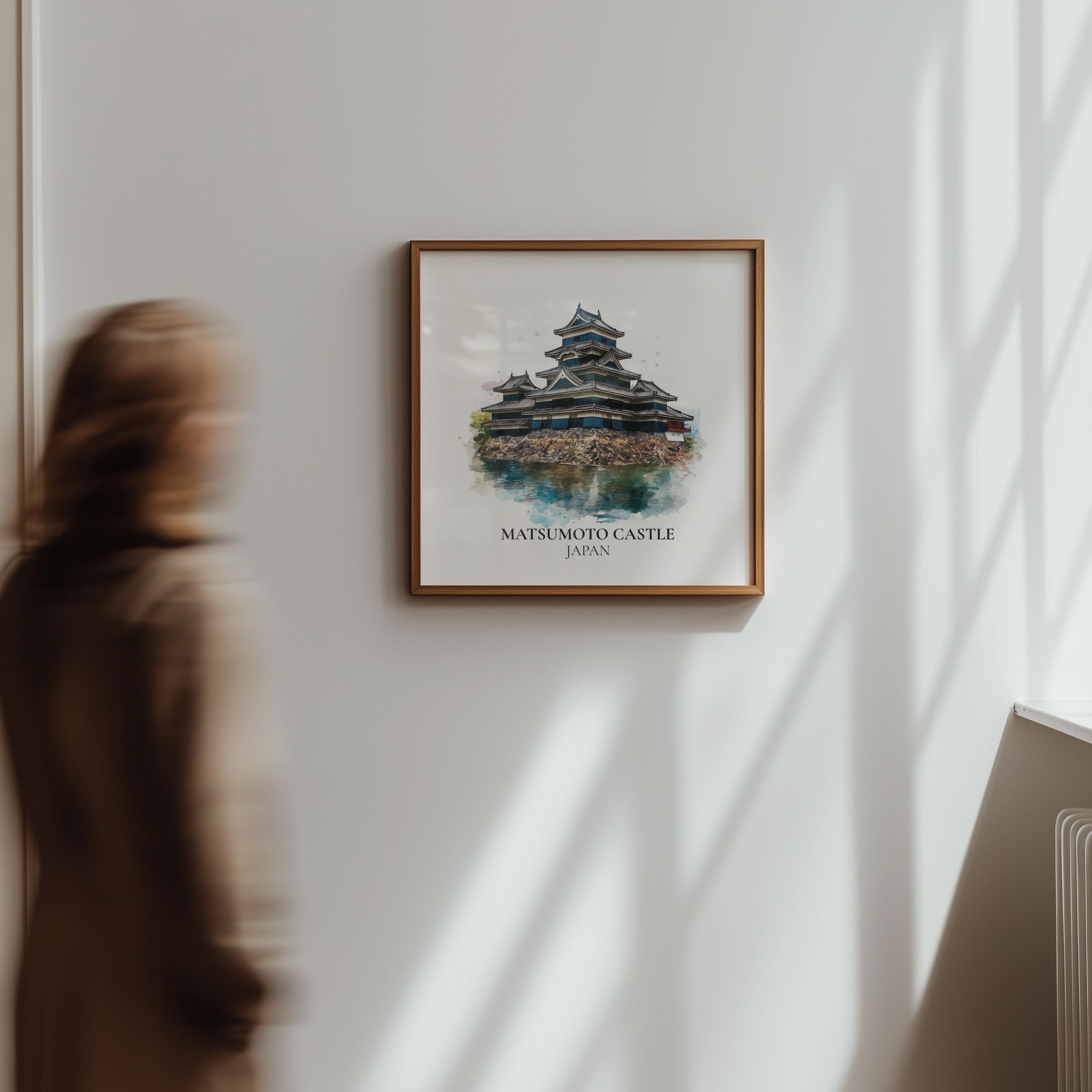 Matsumoto Castle Japan Watercolor Wall Art Print, Custom Travel Poster, World Locations Keepsake Gift