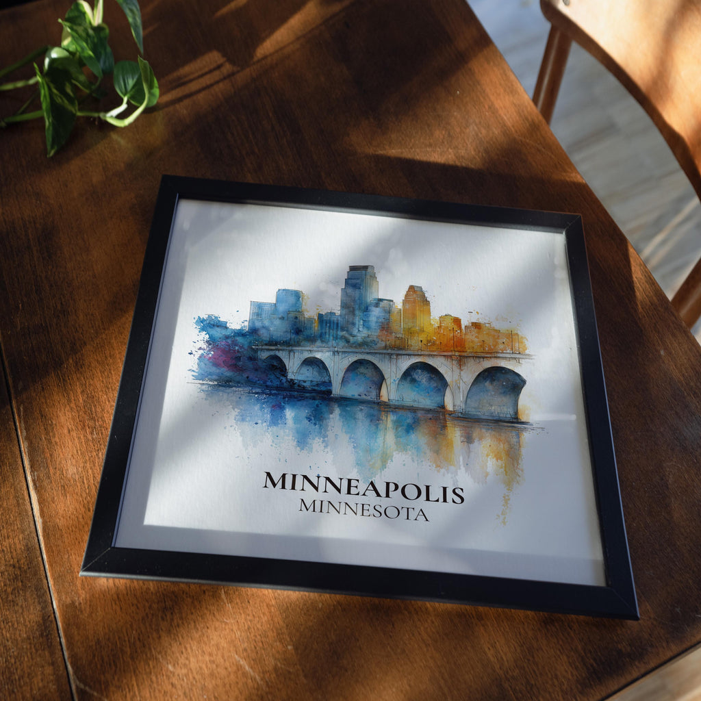 Minneapolis Minnesota Watercolor Wall Art Print, Custom Travel Poster, World Locations Keepsake Gift