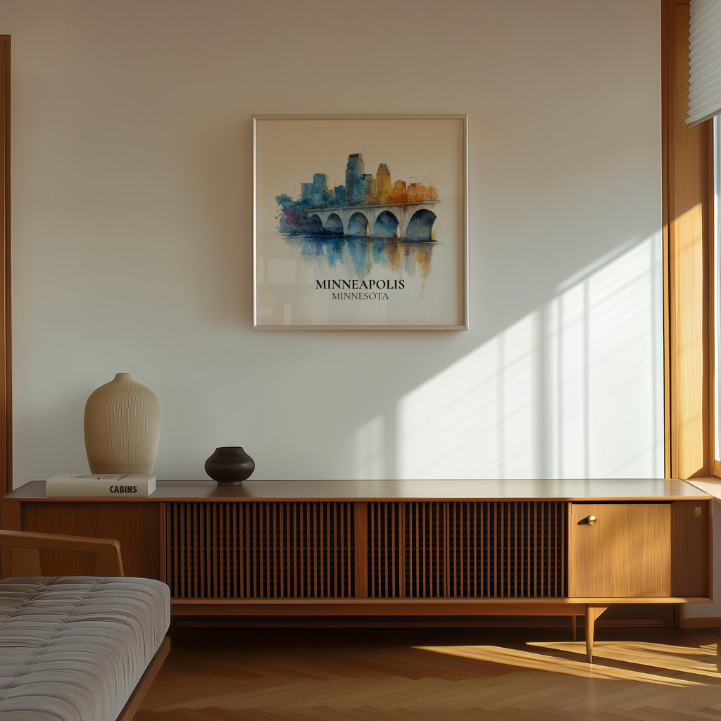 Minneapolis Minnesota Watercolor Wall Art Print, Custom Travel Poster, World Locations Keepsake Gift