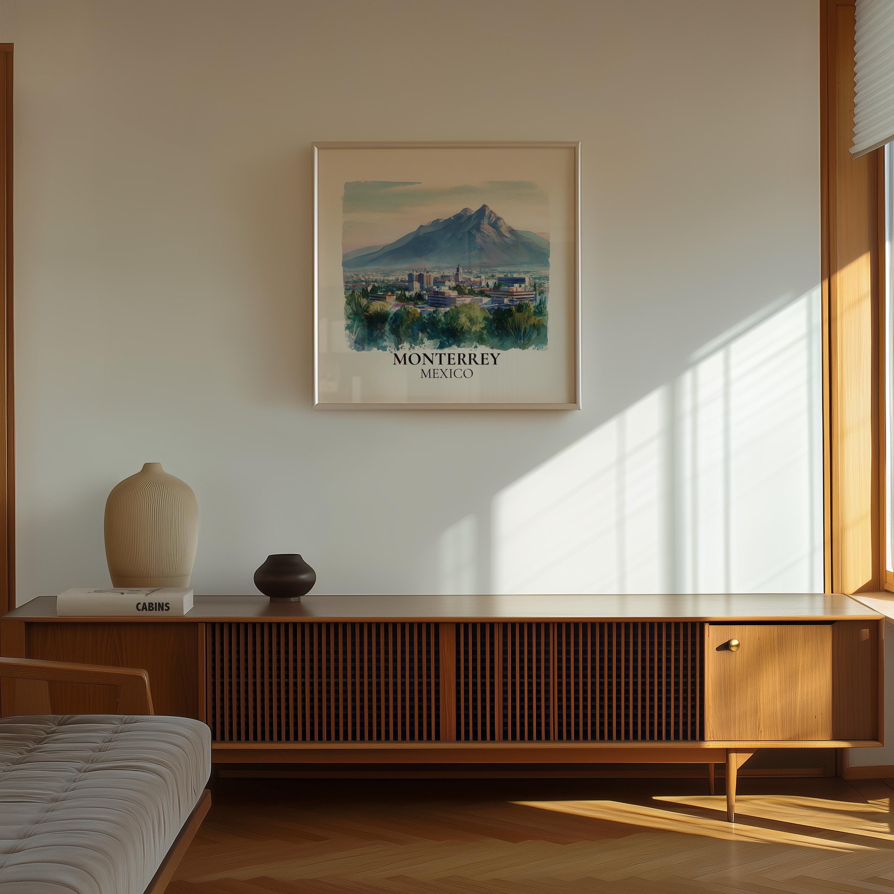 Monterrey Mexico Watercolor Wall Art Print, Custom Travel Poster, World Locations Keepsake Gift